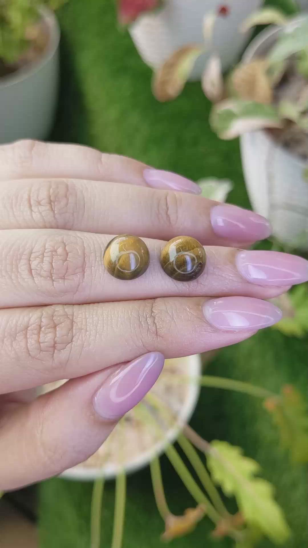 8.68&nbsp;Ct.Tw.Total Carat Weight Cabochon Tiger's Eye Pair from Ceylon (Sri Lanka) Size Video
