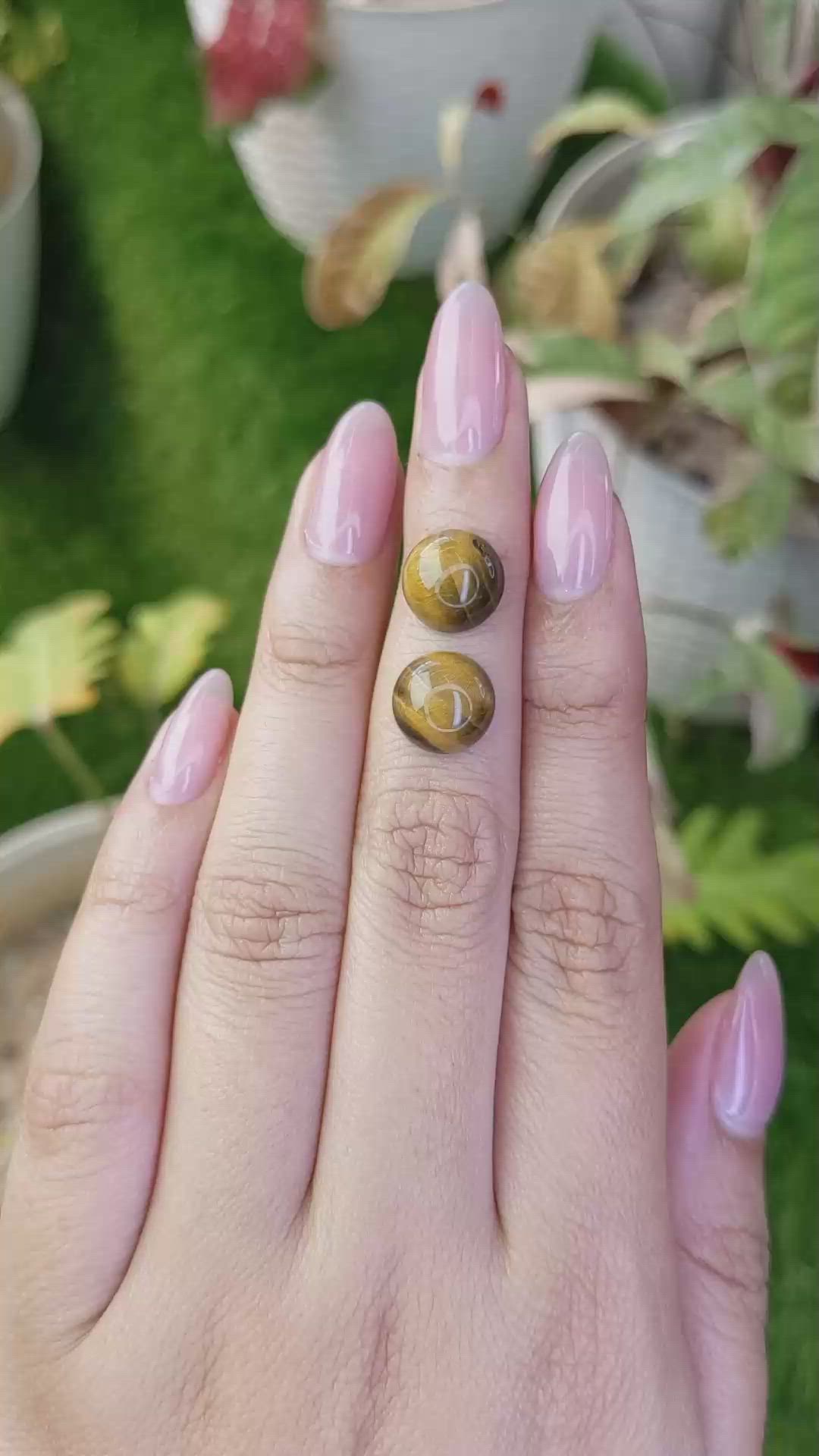 8.68&nbsp;Ct.Tw.Total Carat Weight Cabochon Tiger's Eye Pair from Ceylon (Sri Lanka) Size Video