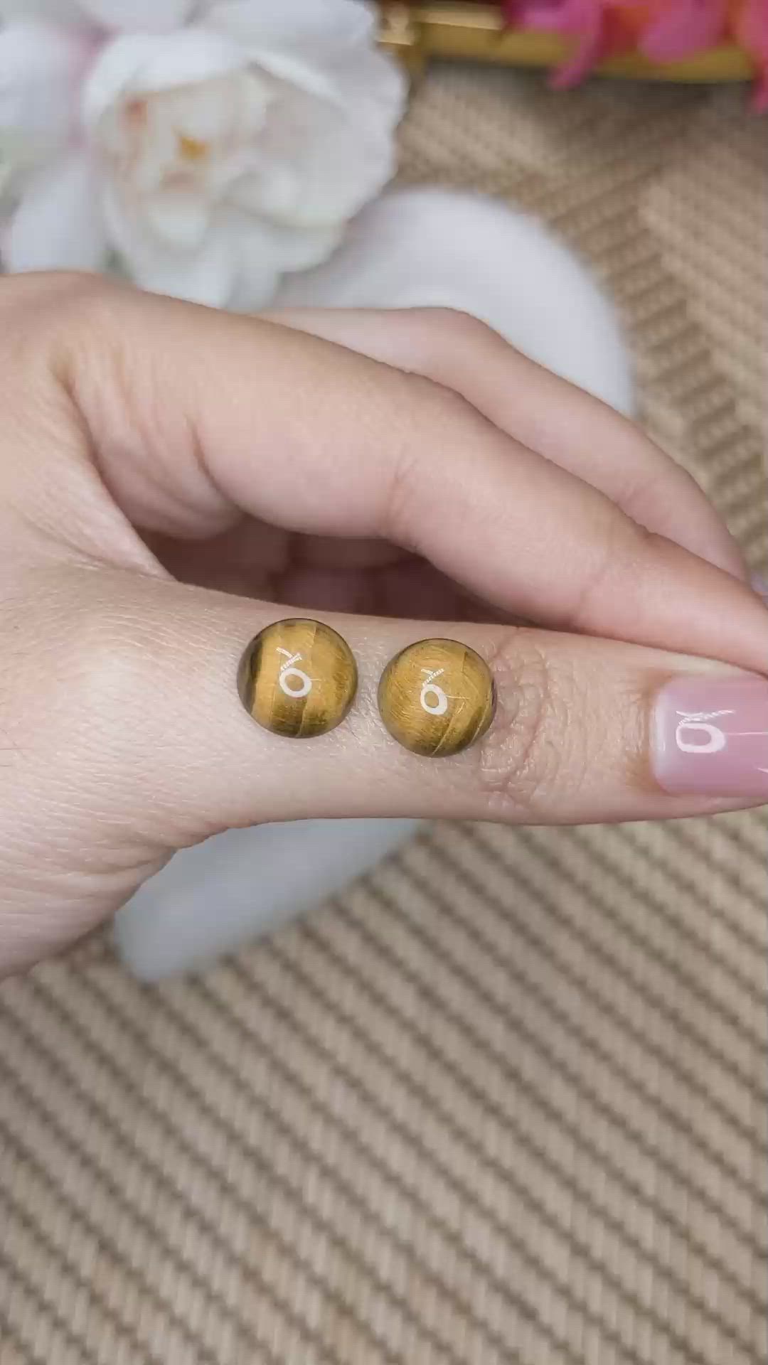8.68&nbsp;Ct.Tw.Total Carat Weight Cabochon Tiger's Eye Pair from Ceylon (Sri Lanka) Size Video