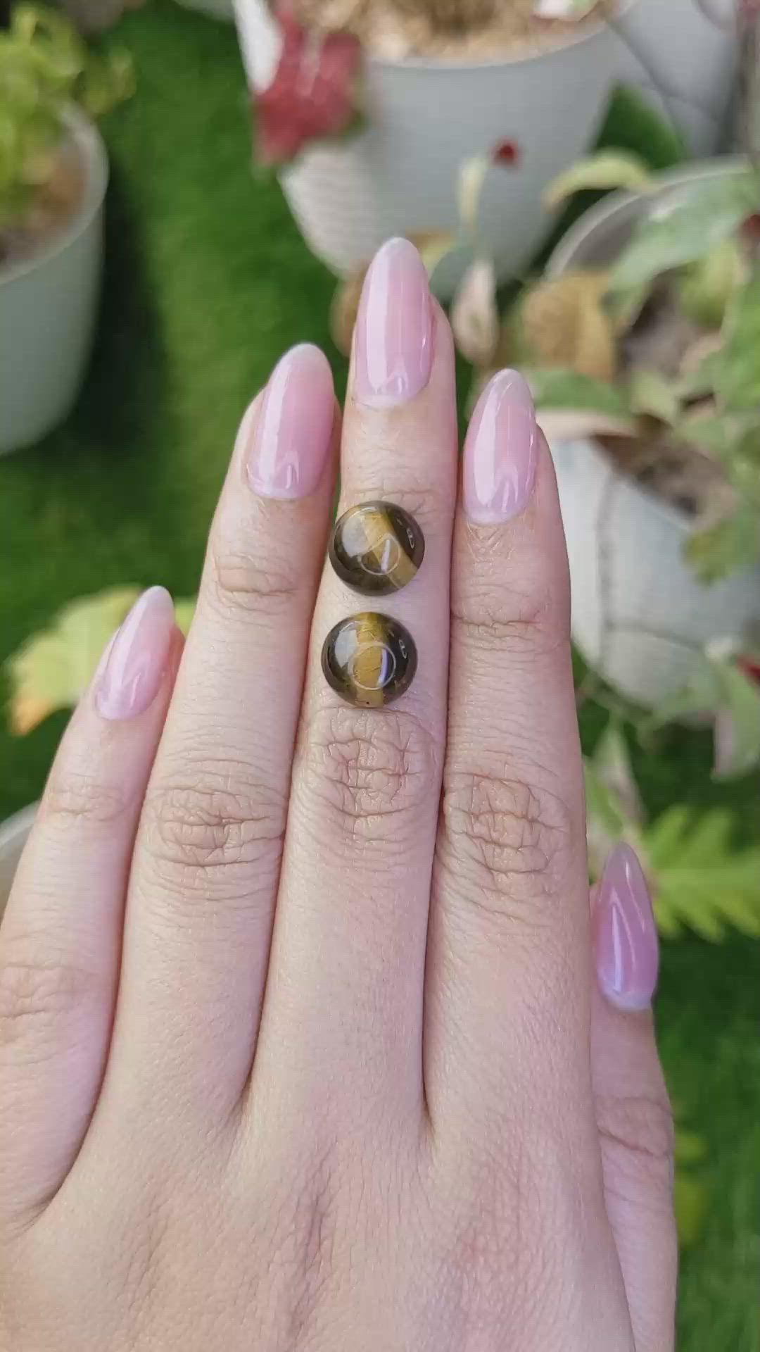 8.82 Ct.Tw.Total Carat Weight Cabochon Tiger's Eye Pair from Ceylon (Sri Lanka) Size Video