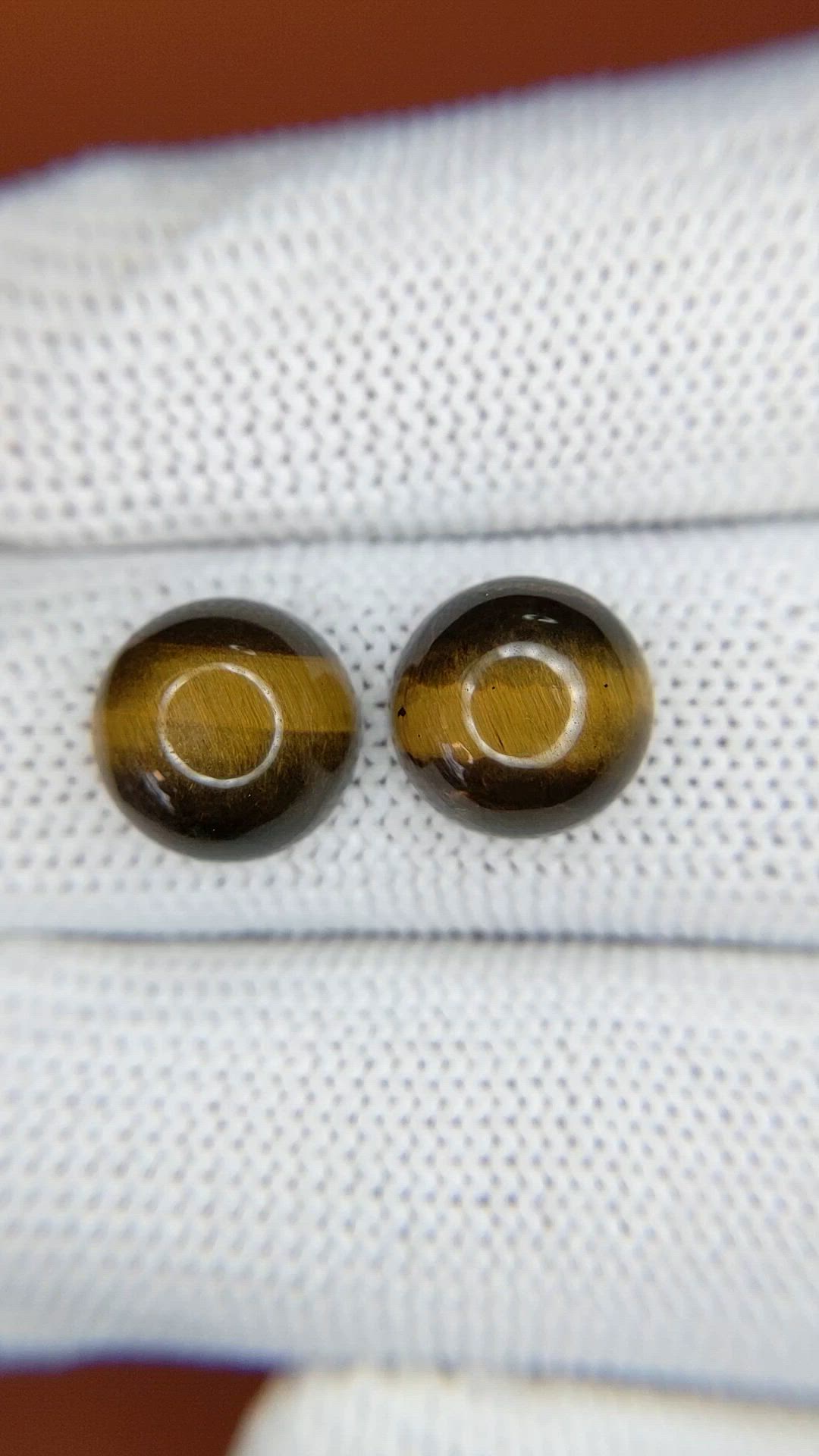 8.82 Ct.Tw.Total Carat Weight Cabochon Tiger's Eye Pair from Ceylon (Sri Lanka) Size Video