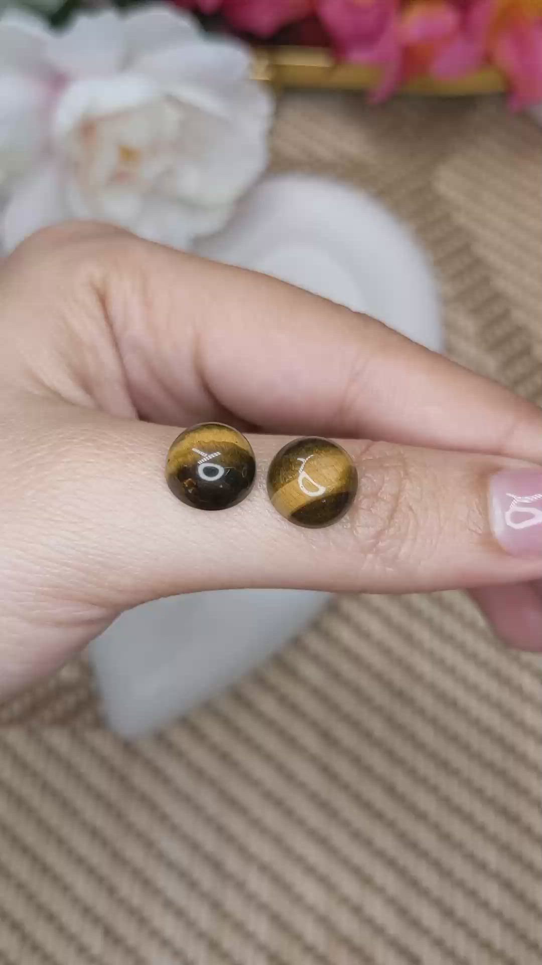 8.82 Ct.Tw.Total Carat Weight Cabochon Tiger's Eye Pair from Ceylon (Sri Lanka) Size Video