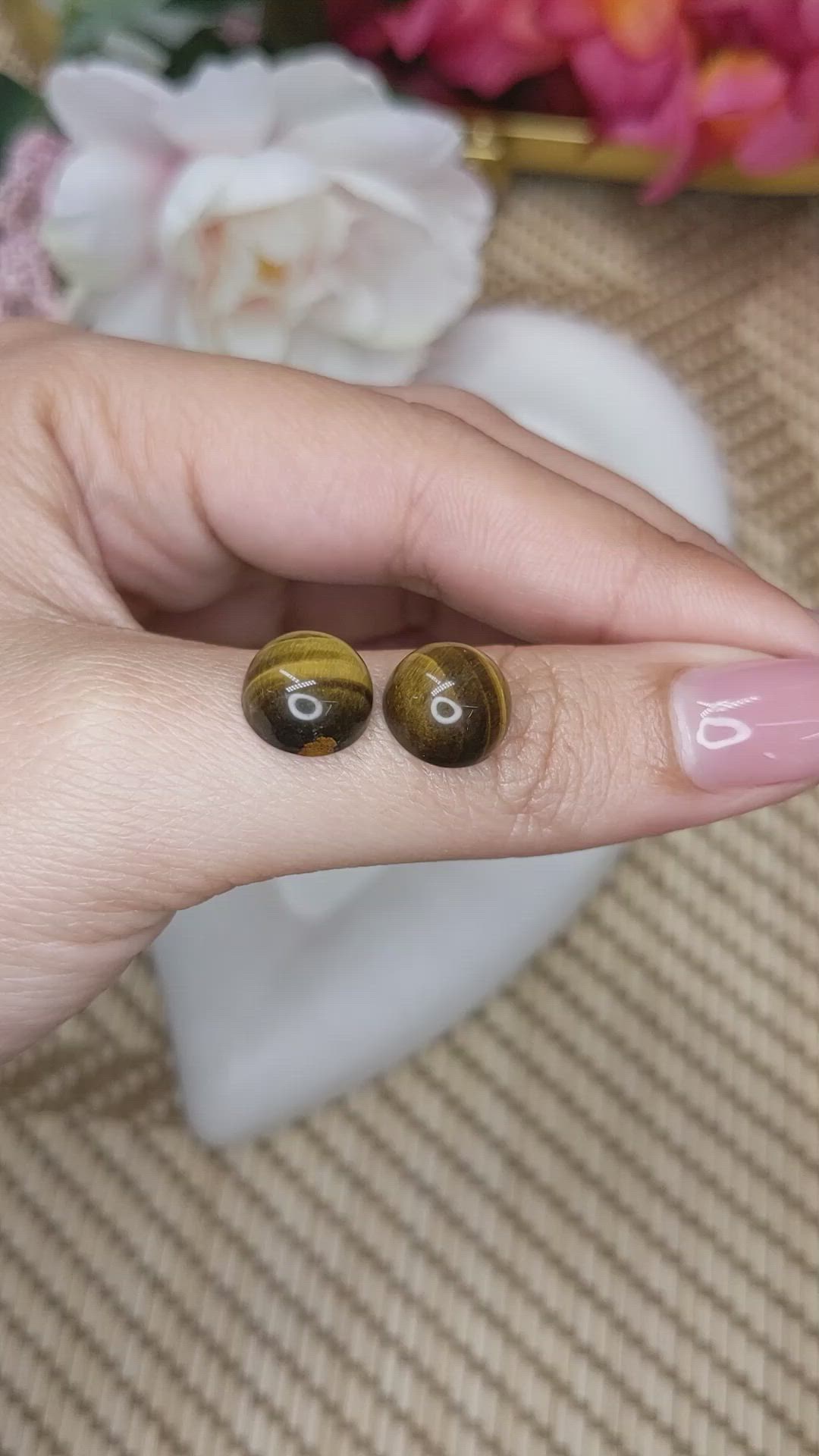 9.04&nbsp;Ct.Tw.Total Carat Weight Cabochon Tiger's Eye Pair from Ceylon (Sri Lanka) Size Video