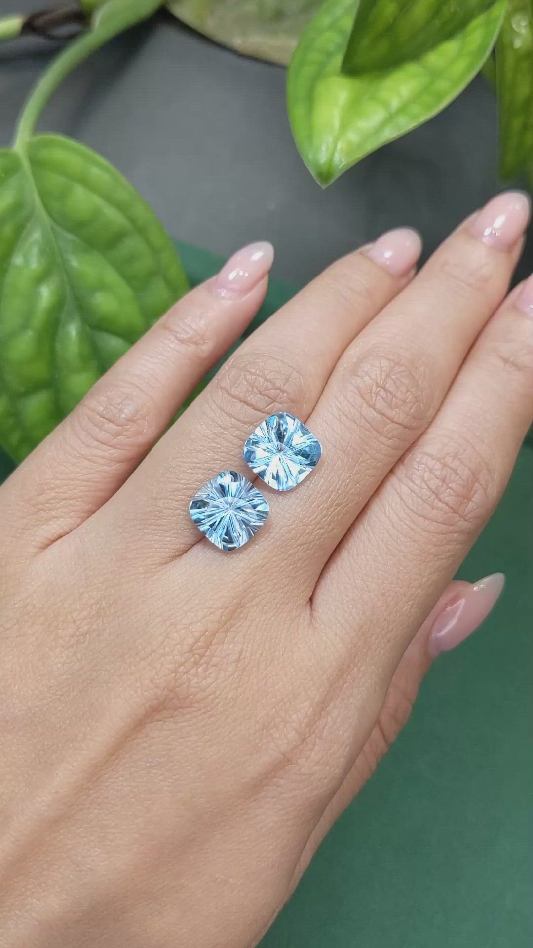9.56&nbsp;Ct.Tw.Total Carat Weight Blue Topaz Pair from Brazil Size Video