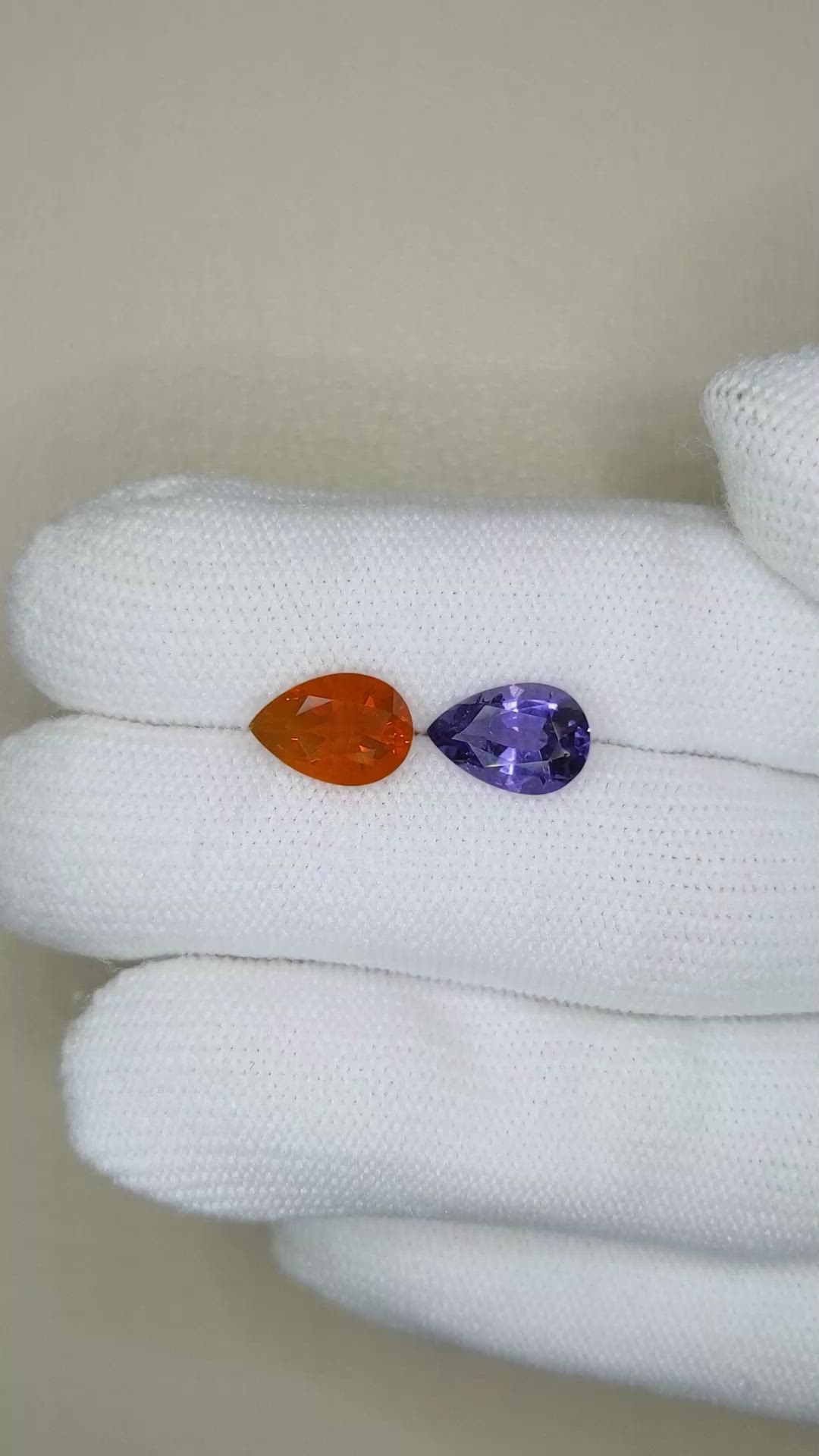 3.18 Ct.Tw.Total Carat Weight Orange Iolite Pair from Mexico Size Video