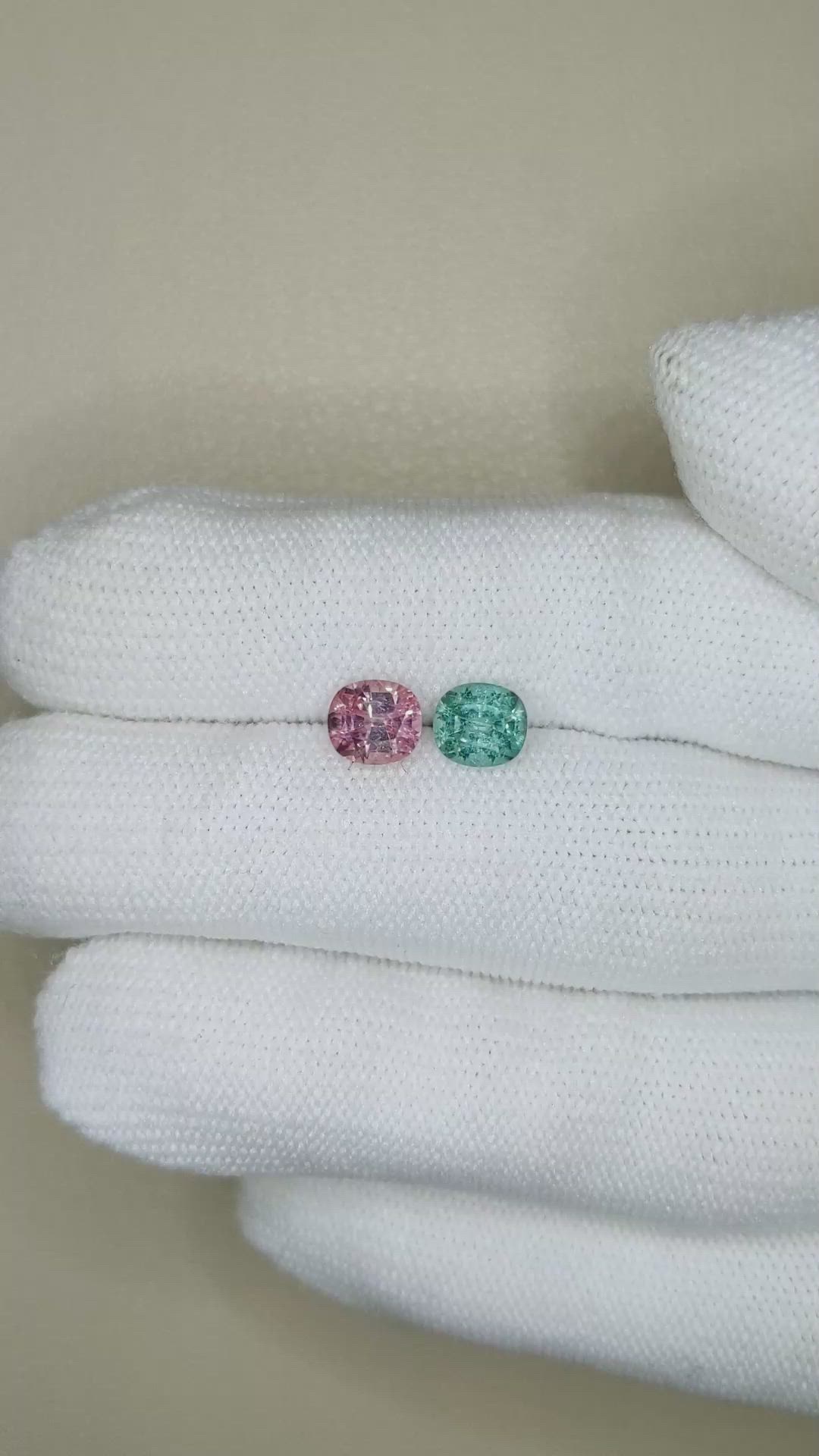 1.90&nbsp;Ct.Tw.Total Carat Weight Bluish Green Tourmaline Pair from Afghanistan Size Video