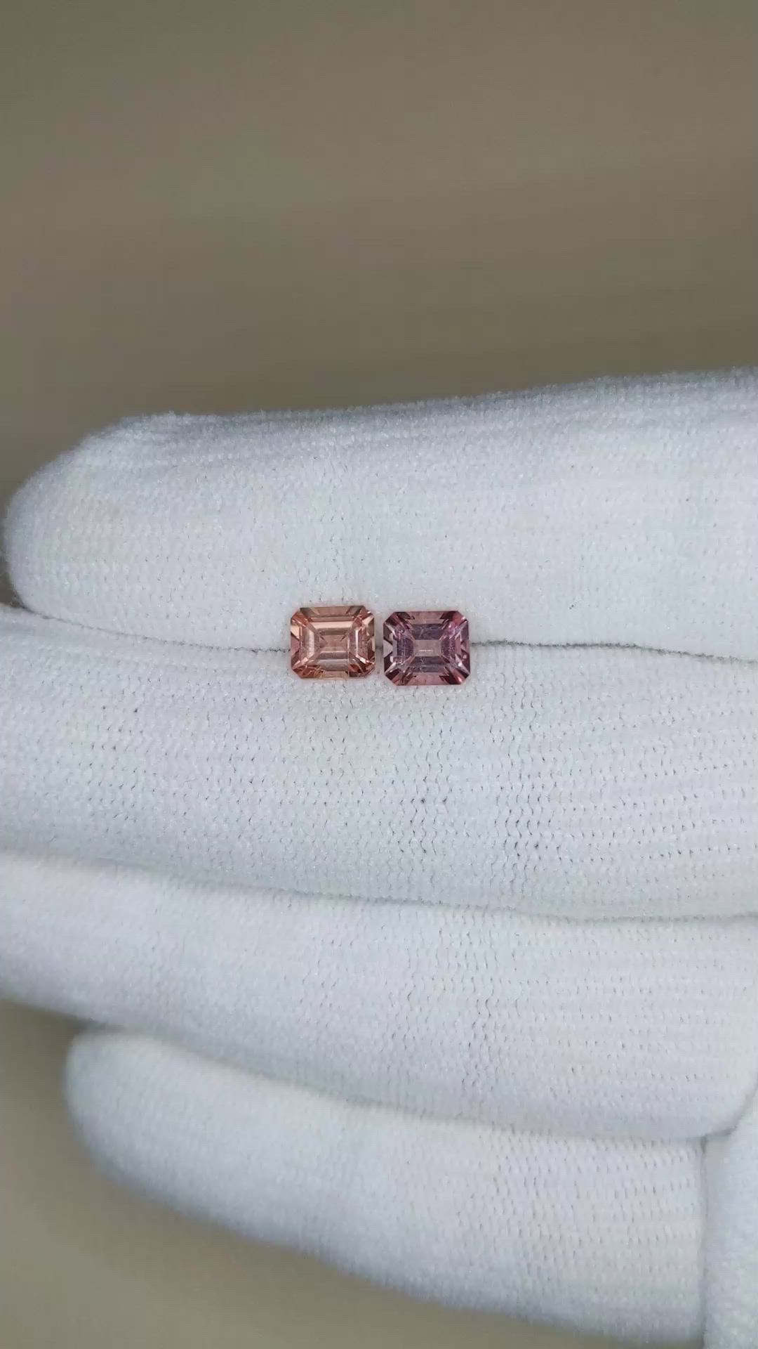 1.95 Ct.Tw.Total Carat Weight Peach Tourmaline Pair from Afghanistan Size Video