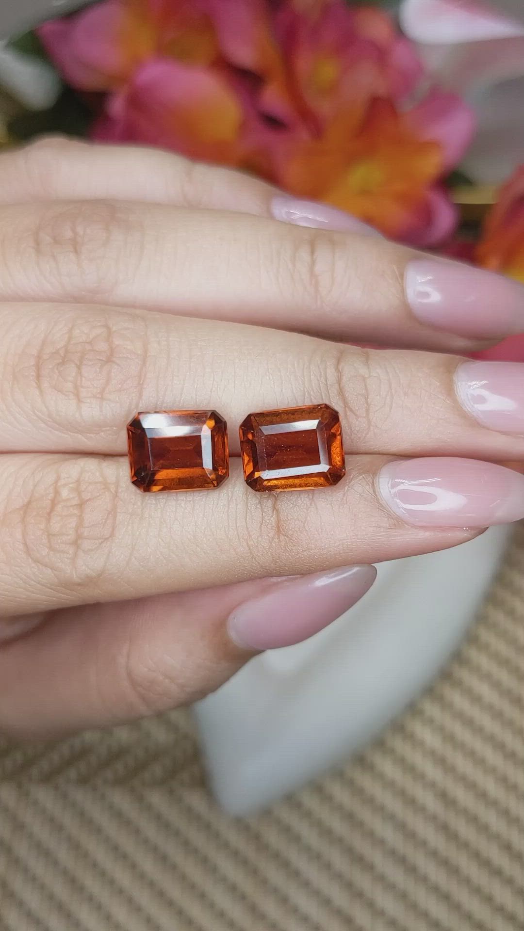 9.67&nbsp;Ct.Tw.Total Carat Weight Orange Hessonite Garnet Pair from Madagascar Size Video