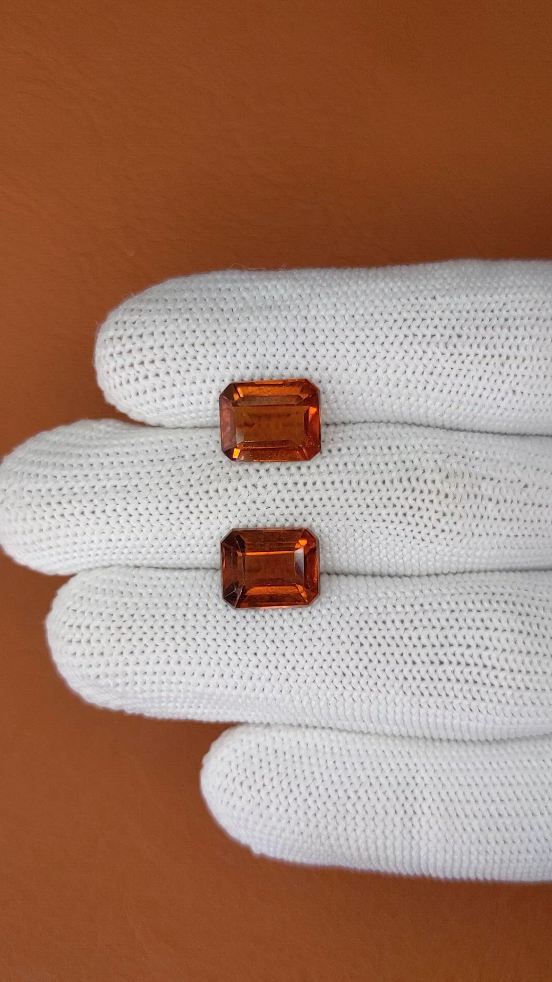 9.67&nbsp;Ct.Tw.Total Carat Weight Orange Hessonite Garnet Pair from Madagascar Size Video