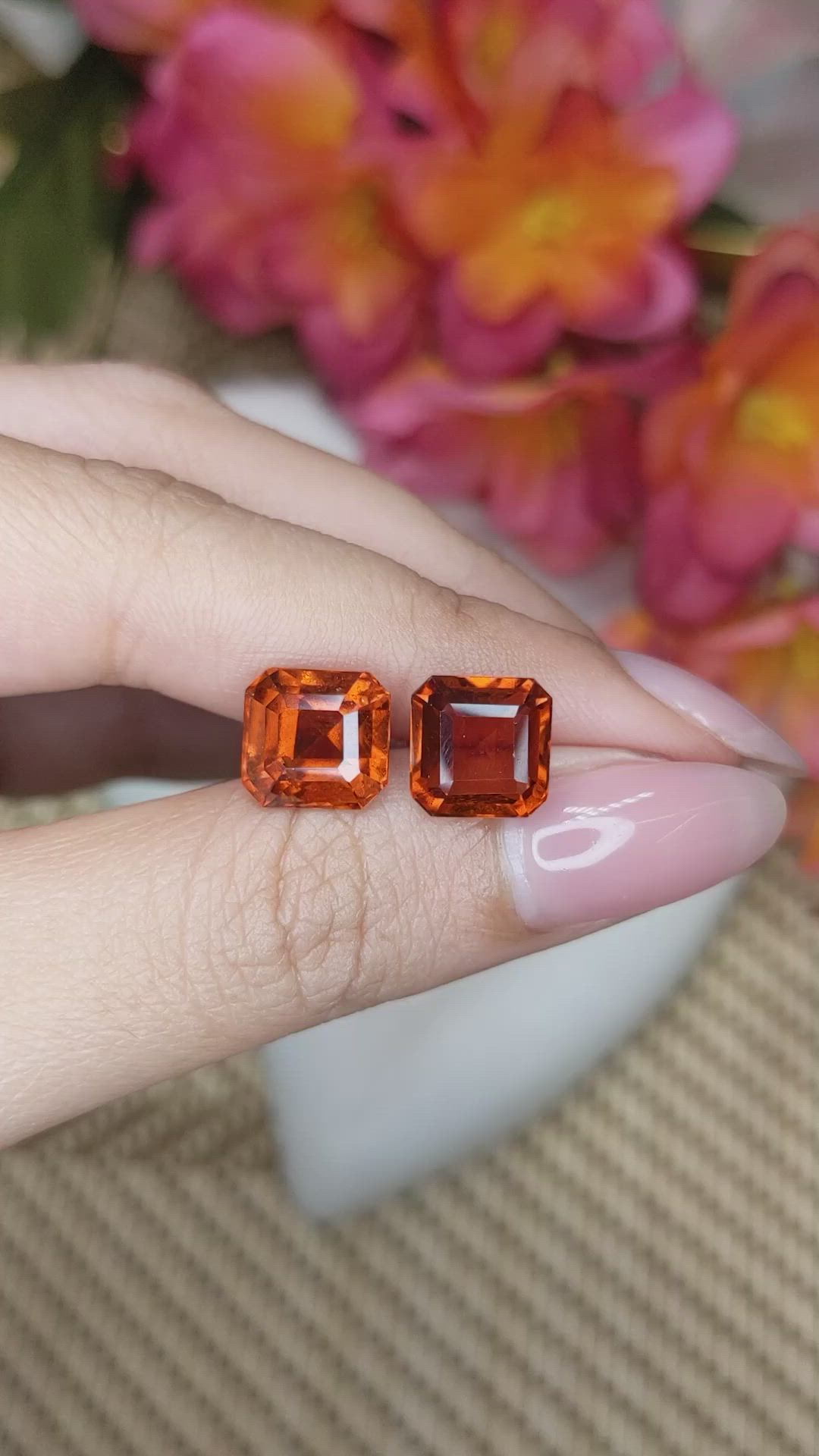 10.10&nbsp;Ct.Tw.Total Carat Weight Orange Hessonite Garnet Pair from Madagascar Size Video