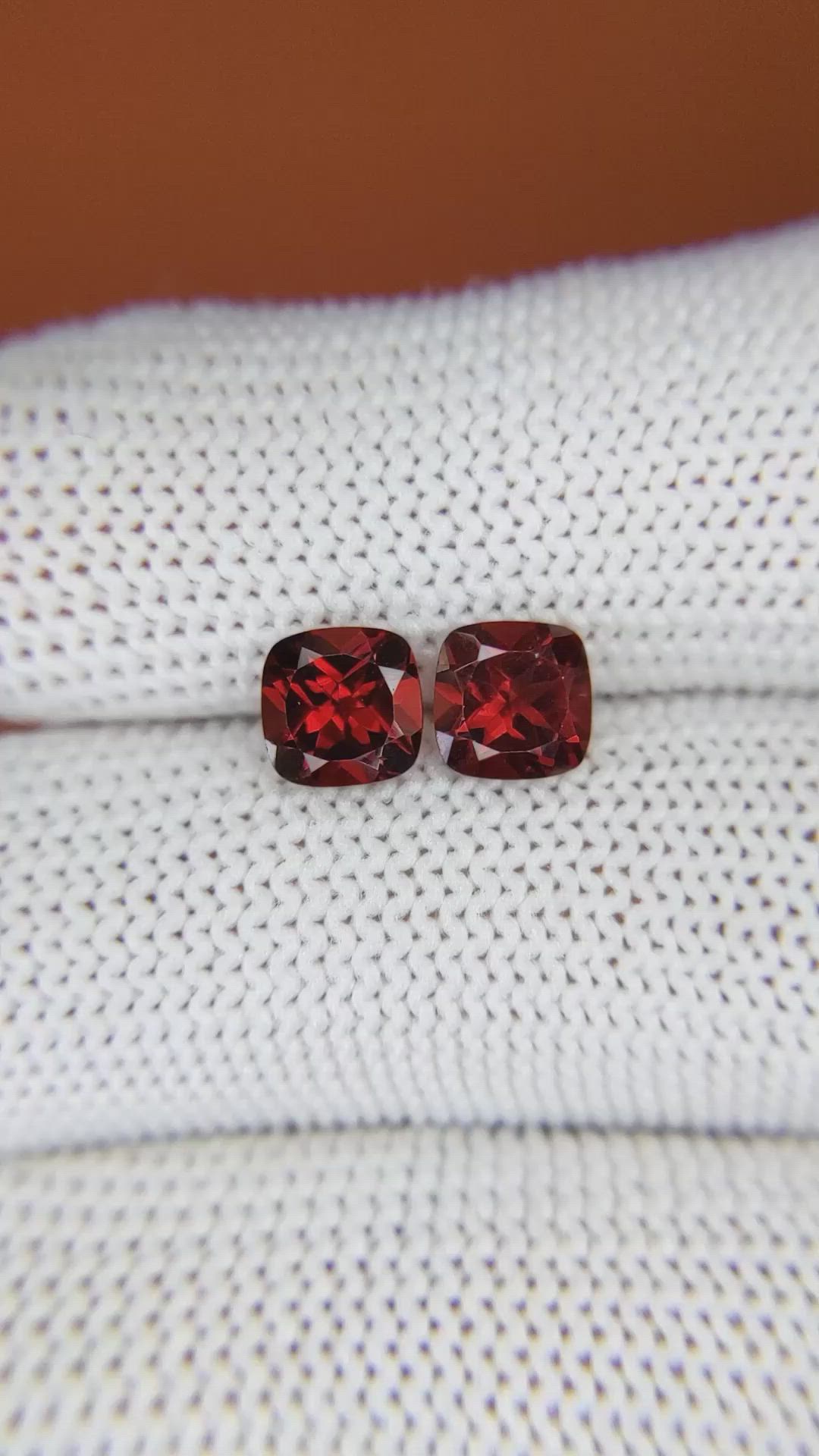 2.22 Ct.Tw.Total Carat Weight Red Garnet Pair from Ceylon (Sri Lanka) Size Video