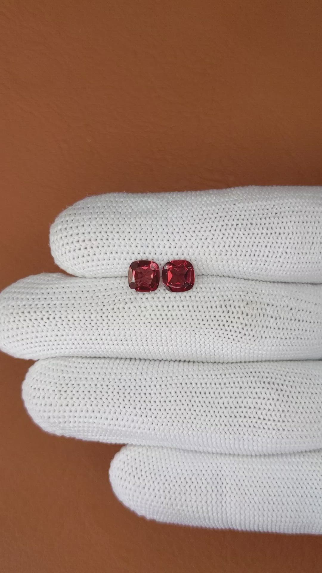 2.08 Ct.Tw.Total Carat Weight Red Garnet Pair from Ceylon (Sri Lanka) Size Video