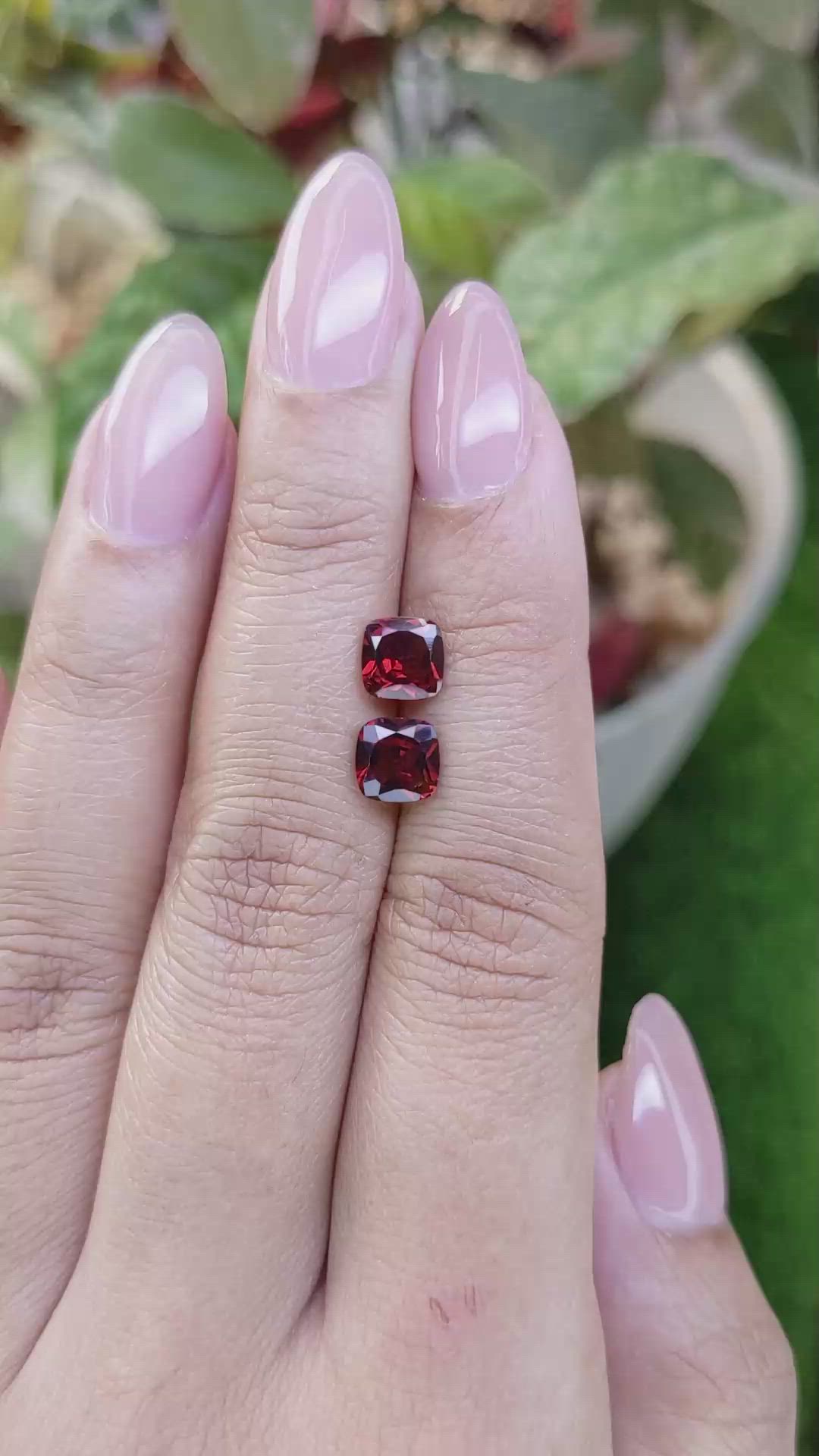 2.16 Ct.Tw.Total Carat Weight Red Garnet Pair from Ceylon (Sri Lanka) Size Video