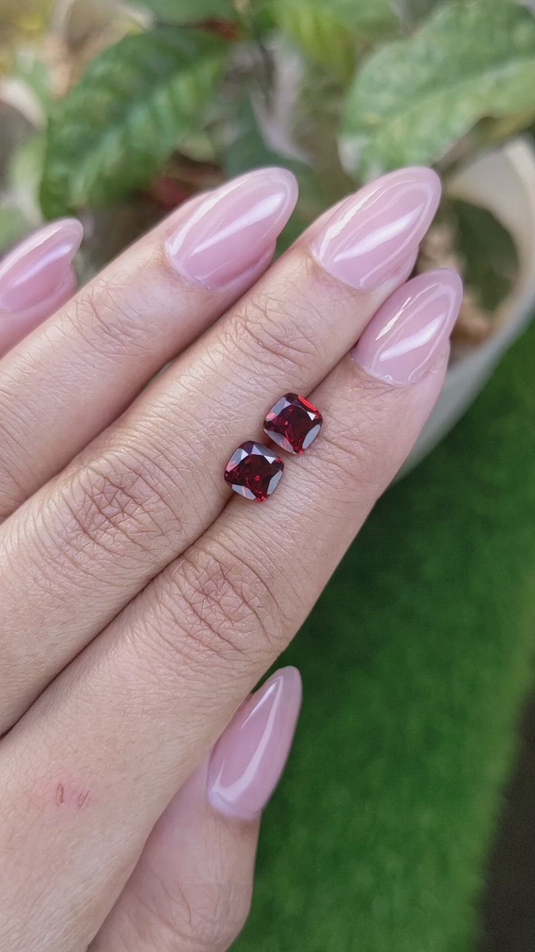 2.16 Ct.Tw.Total Carat Weight Red Garnet Pair from Ceylon (Sri Lanka) Size Video
