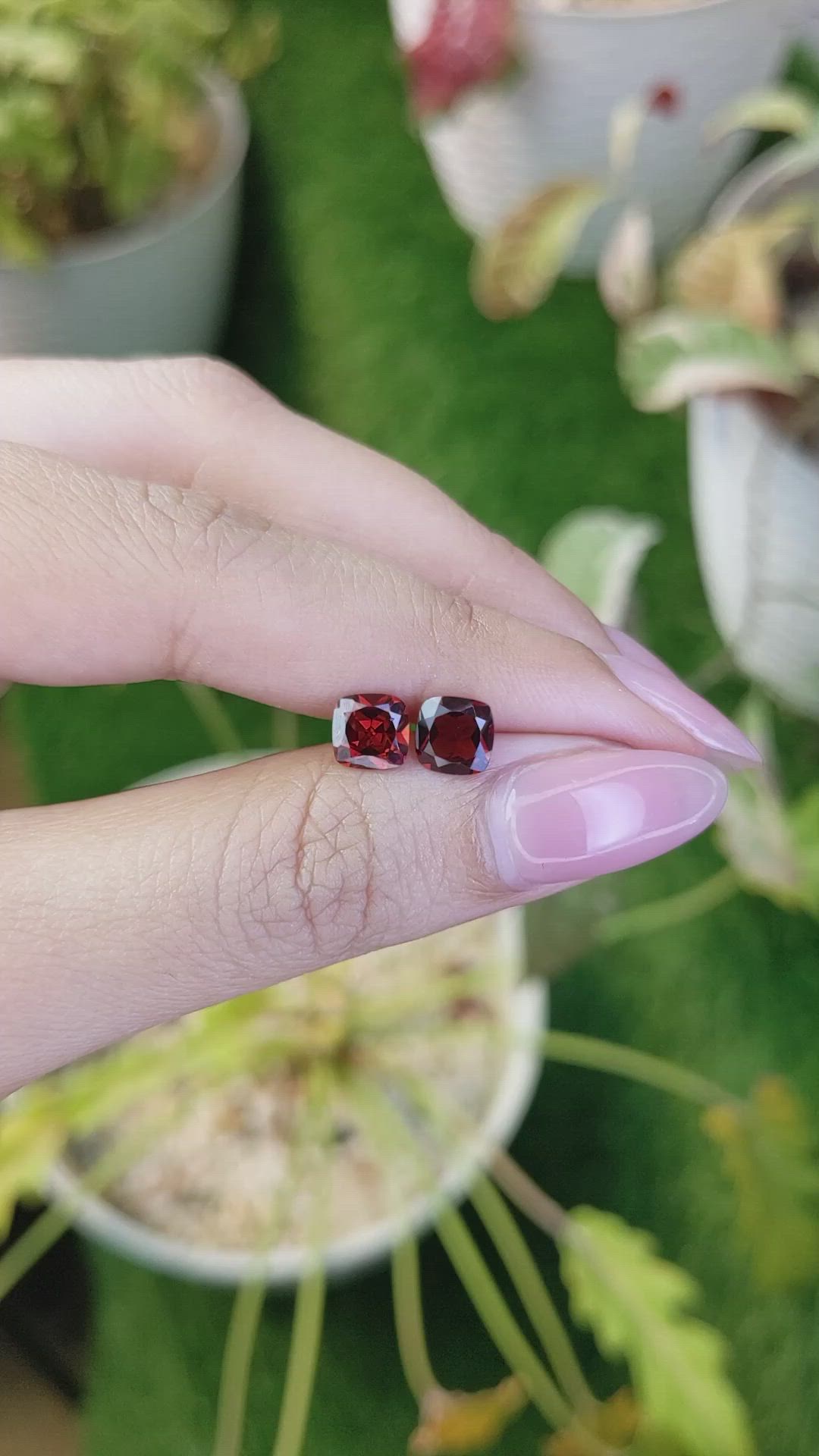 2.13 Ct.Tw.Total Carat Weight Red Garnet Pair from Ceylon (Sri Lanka) Size Video