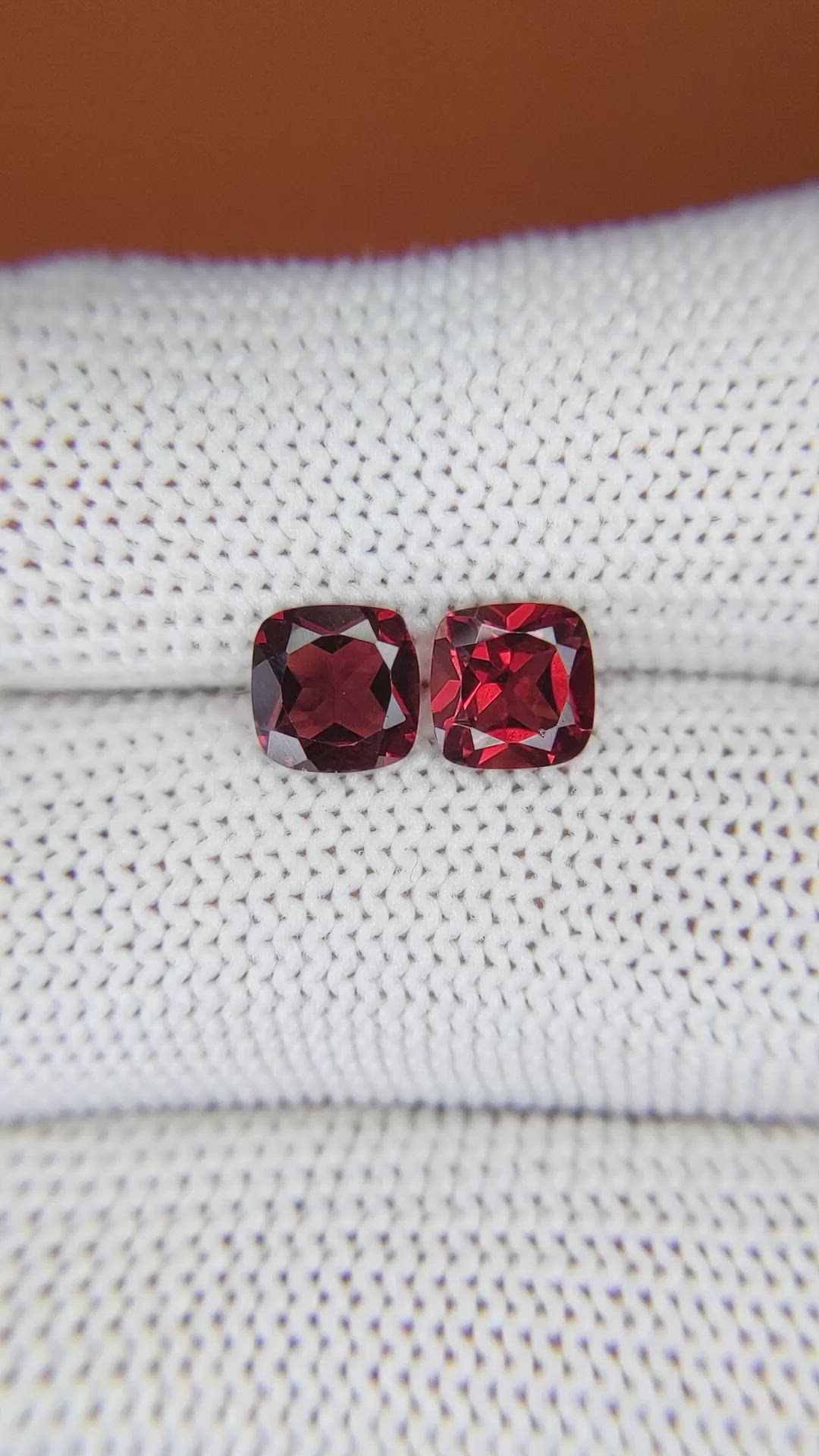 2.13 Ct.Tw.Total Carat Weight Red Garnet Pair from Ceylon (Sri Lanka) Size Video