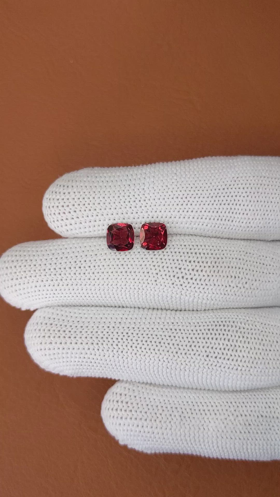 2.13 Ct.Tw.Total Carat Weight Red Garnet Pair from Ceylon (Sri Lanka) Size Video