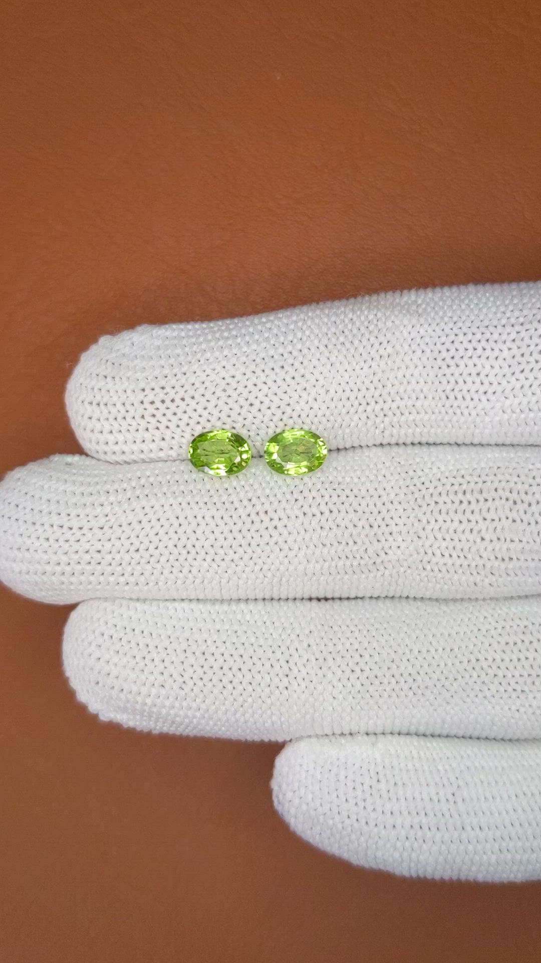 1.77 Ct.Tw.Total Carat Weight Green (Lime Green) Peridot Pair from Pakistan Size Video