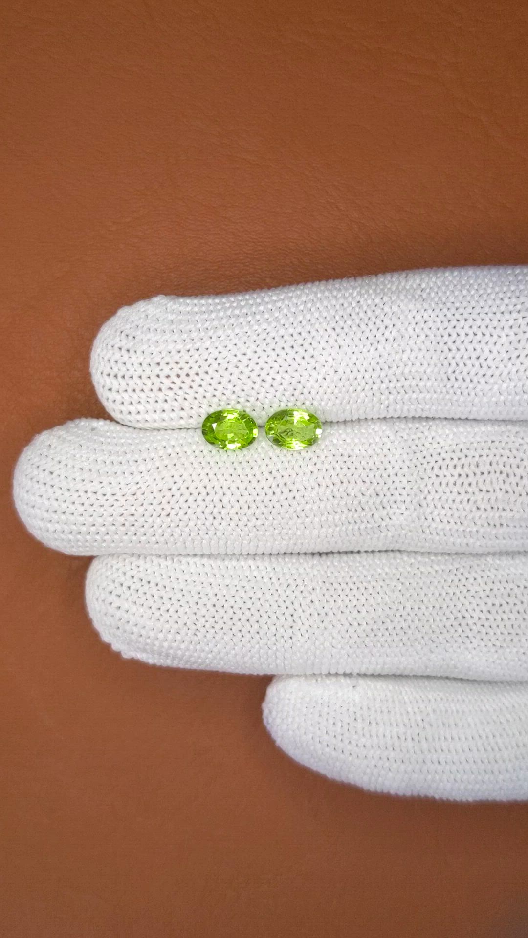 1.59 Ct.Tw.Total Carat Weight Yellowish Green Peridot Pair from Brazil Size Video
