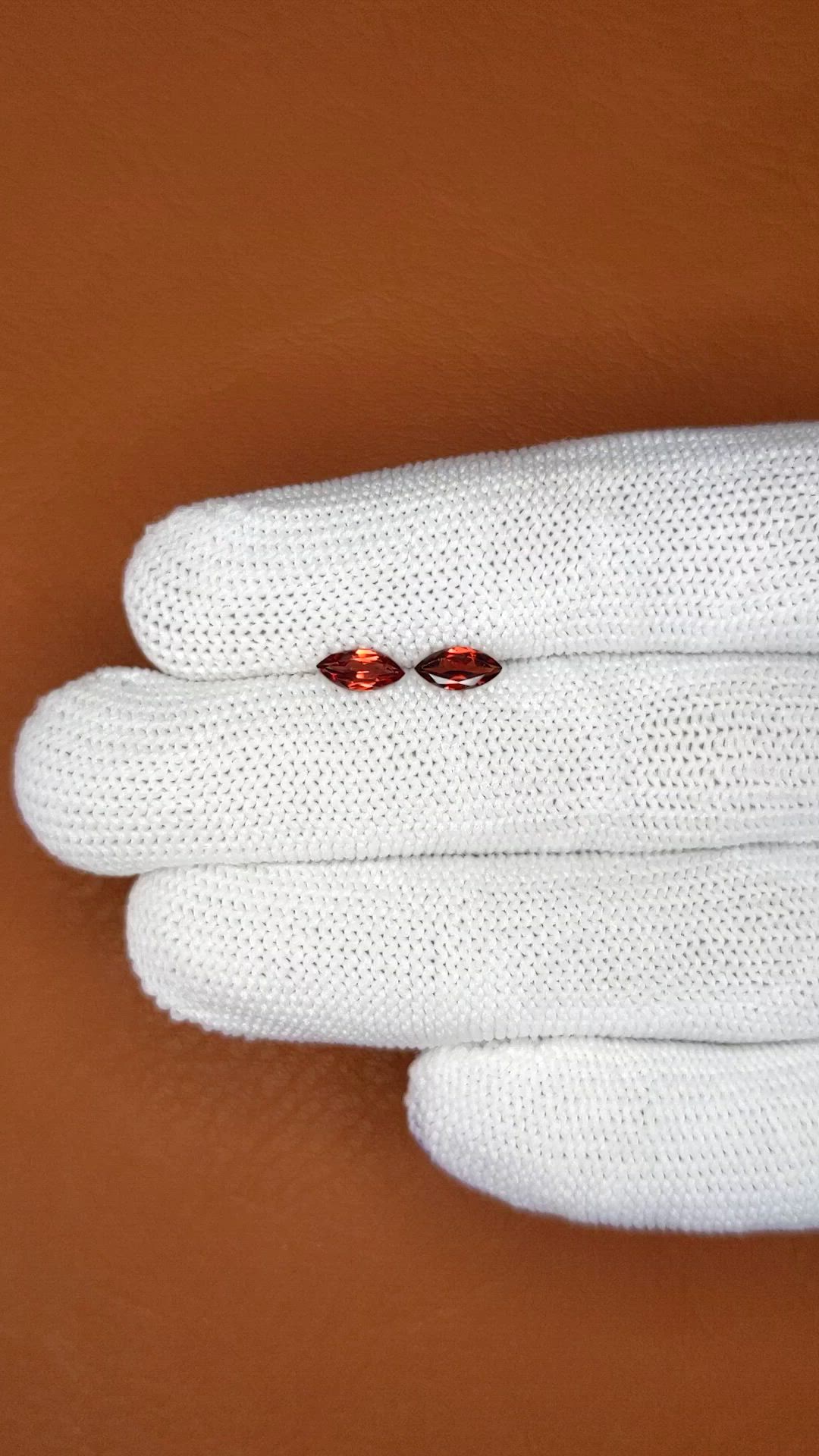 0.79 Ct.Tw.Total Carat Weight Orangish Red Garnet Pair from Ceylon (Sri Lanka) Size Video