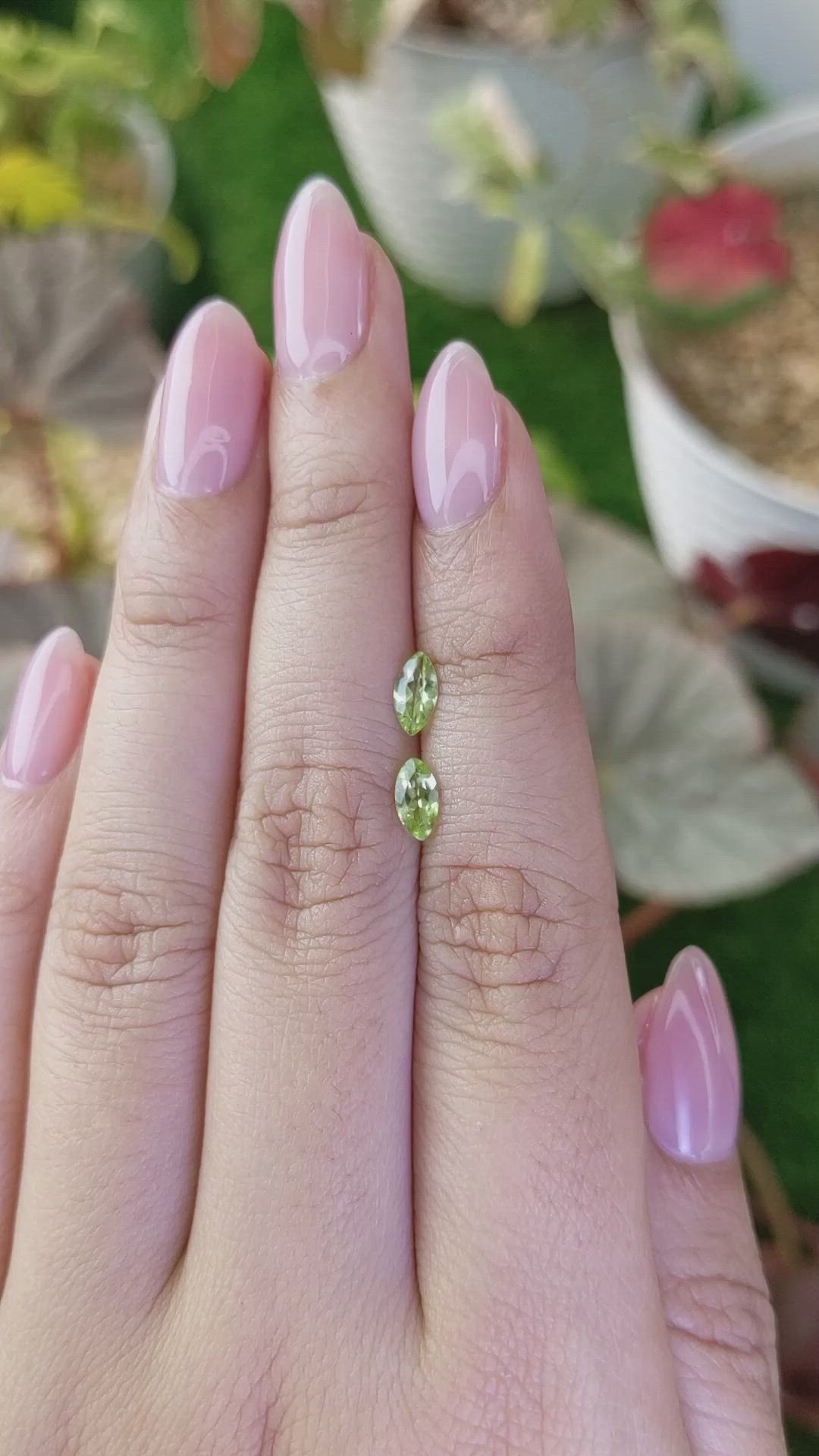 0.73&nbsp;Ct.Tw.Total Carat Weight Yellowish Green Peridot Pair from Brazil Size Video