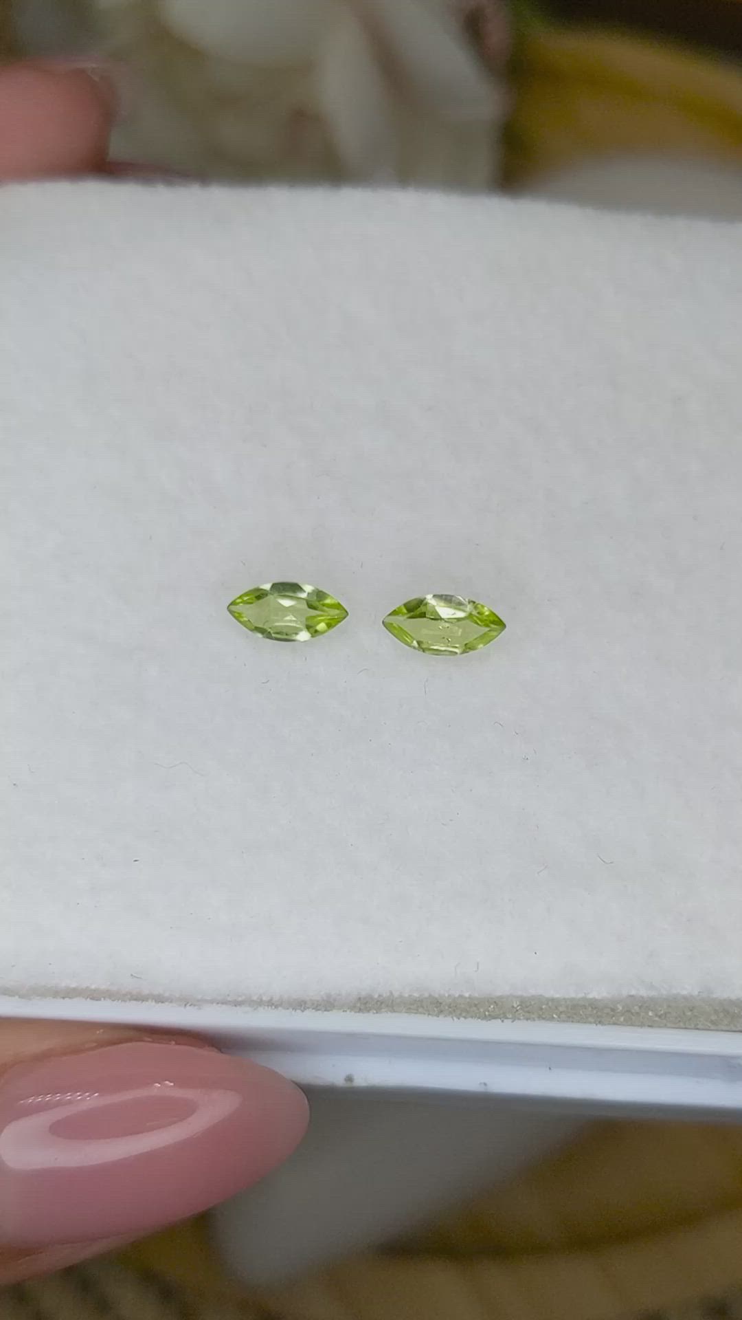 0.67 Ct.Tw.Total Carat Weight Yellowish Green Peridot Pair from Brazil Size Video