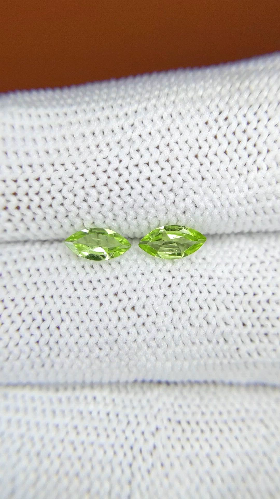 0.67 Ct.Tw.Total Carat Weight Yellowish Green Peridot Pair from Brazil Size Video
