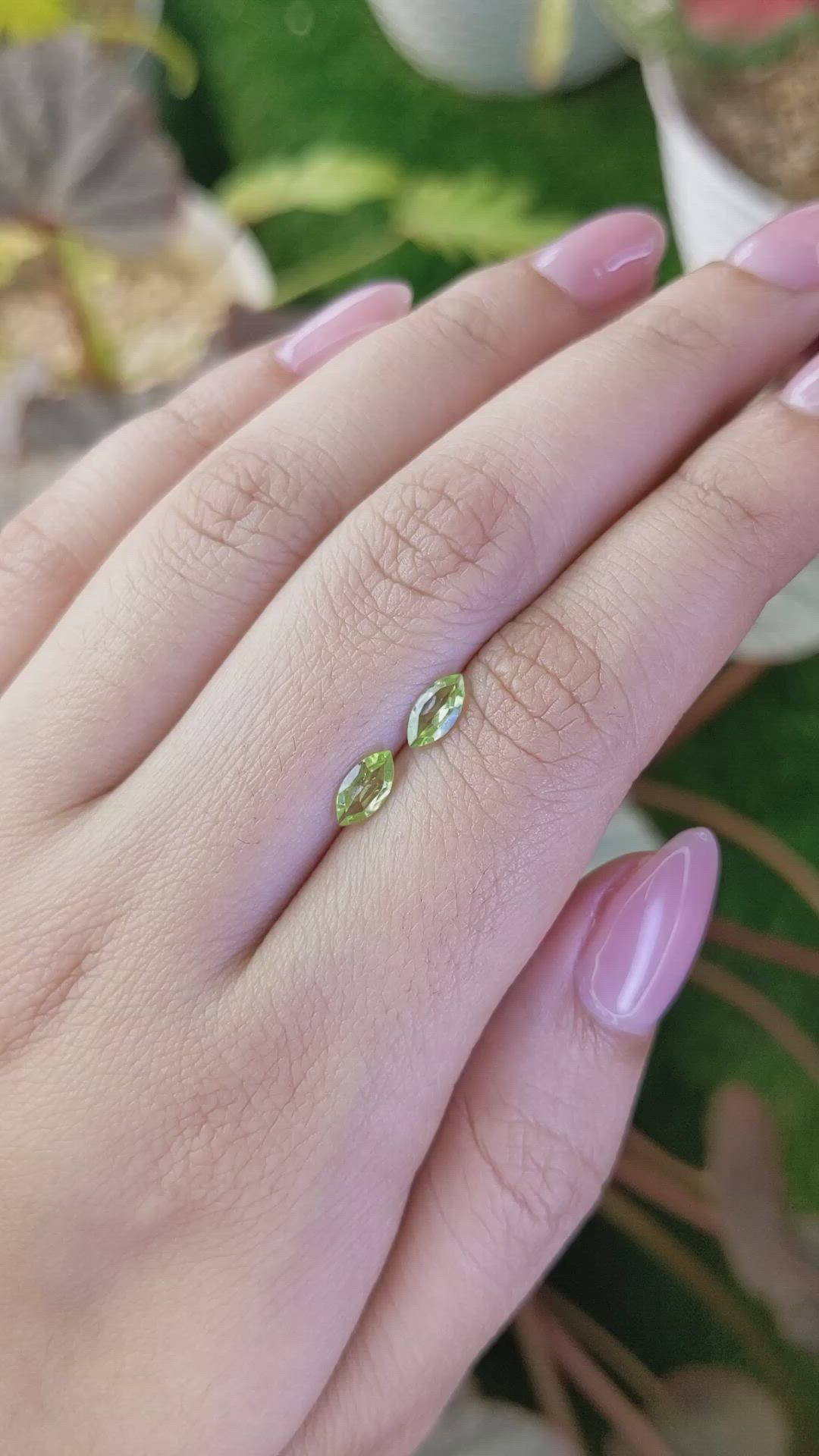 0.67 Ct.Tw.Total Carat Weight Yellowish Green Peridot Pair from Brazil Size Video