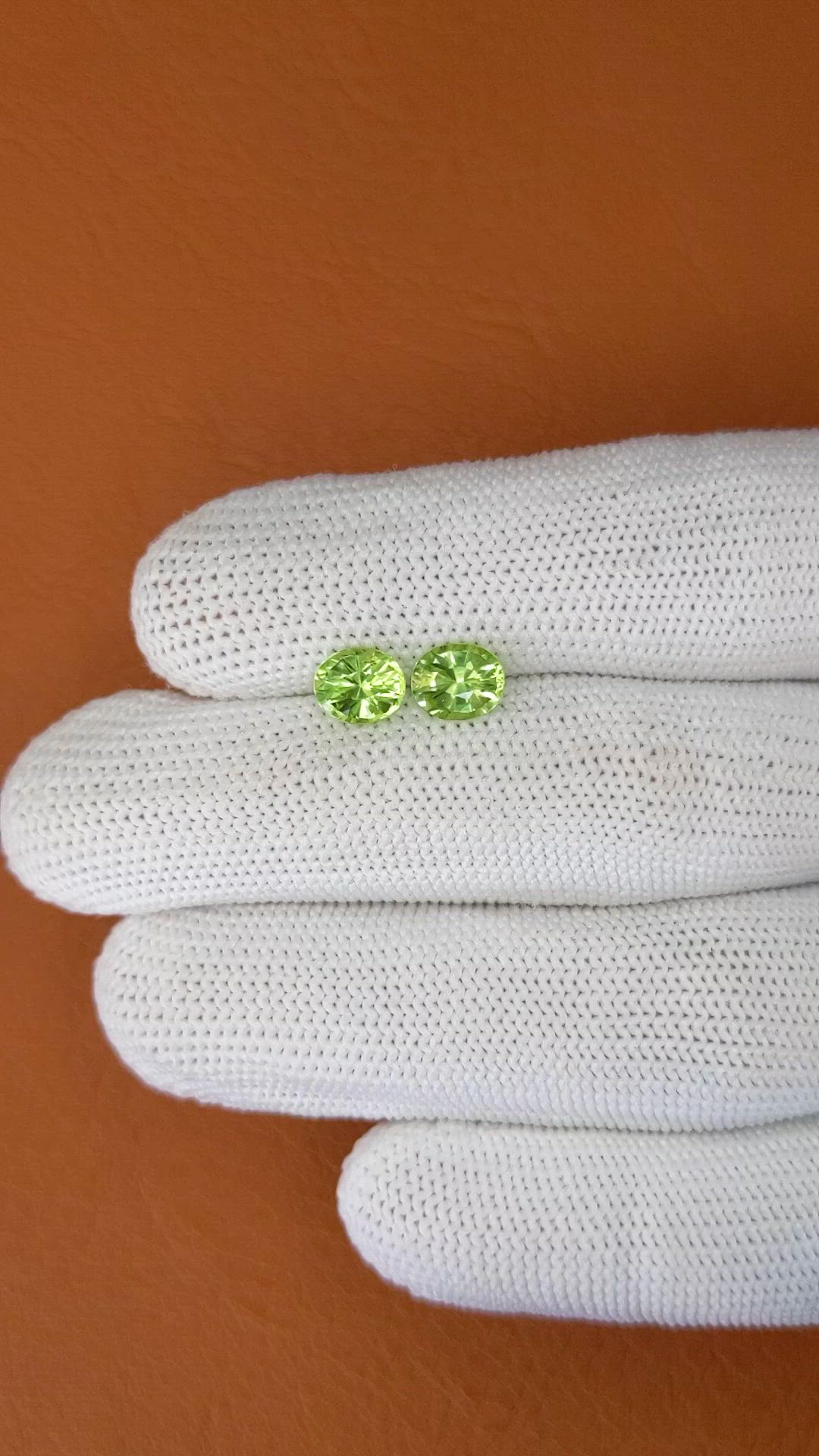 2.07 Ct.Tw.Total Carat Weight Green (Lime Green) Peridot Pair from Pakistan Size Video