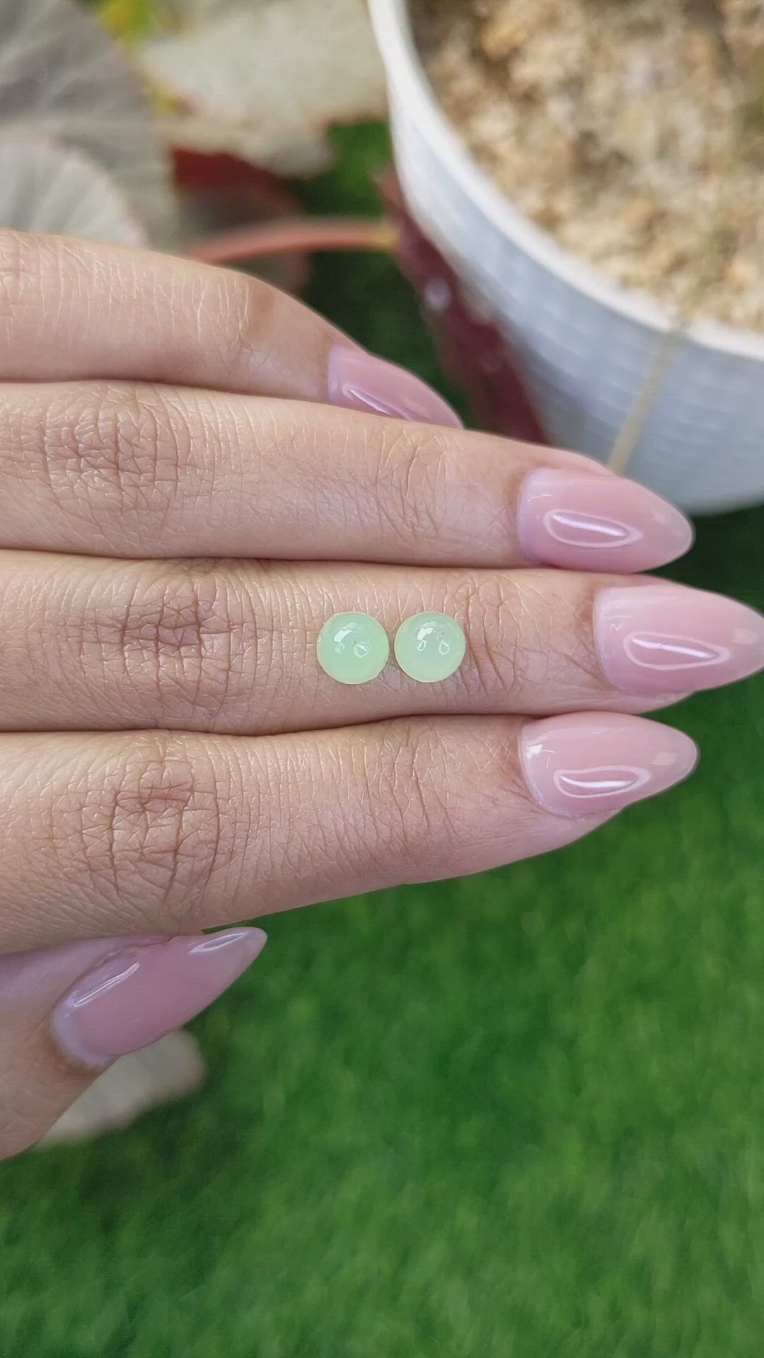 2.75 Ct.Tw.Total Carat Weight Green Cabochon Jade Pair from Burma (Myanmar) Size Video