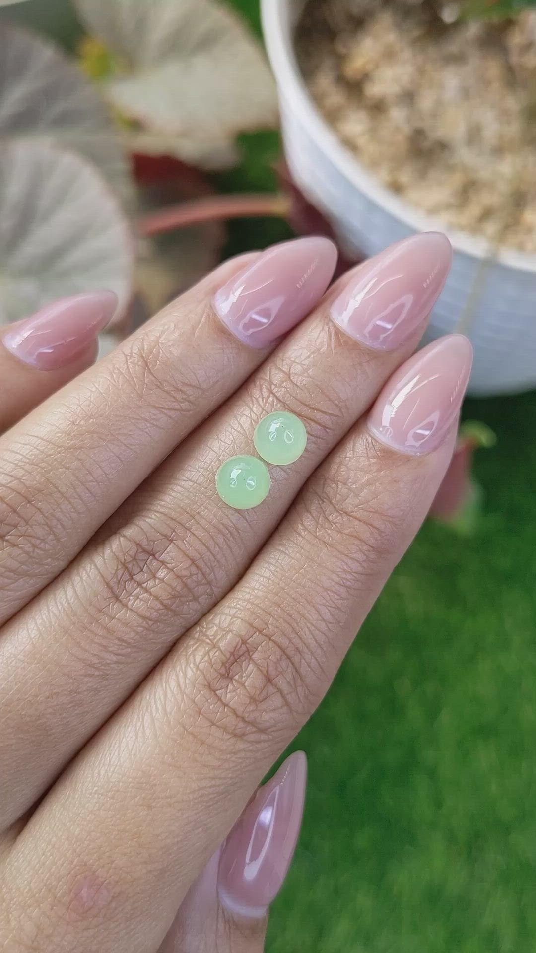 2.75 Ct.Tw.Total Carat Weight Green Cabochon Jade Pair from Burma (Myanmar) Size Video