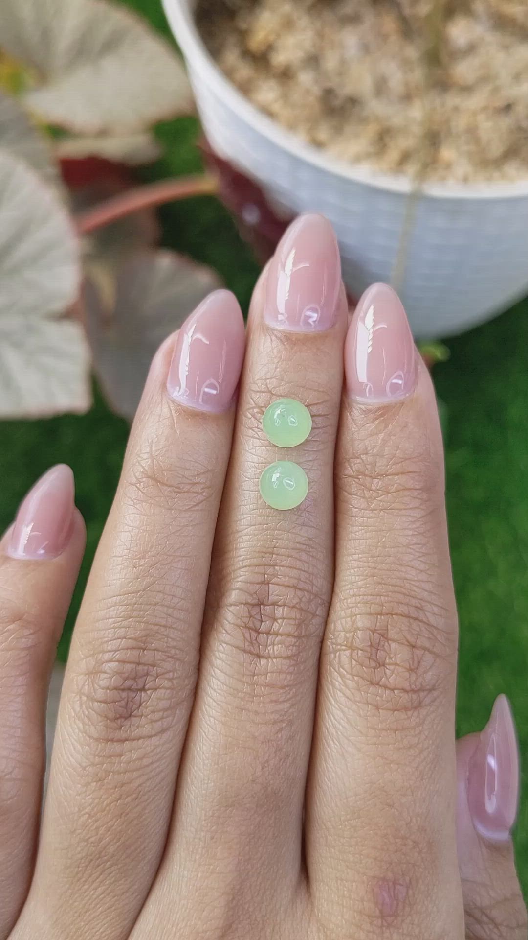2.75 Ct.Tw.Total Carat Weight Green Cabochon Jade Pair from Burma (Myanmar) Size Video