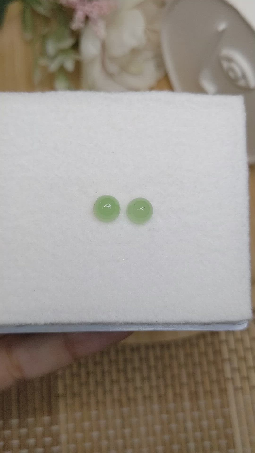 2.75 Ct.Tw.Total Carat Weight Green Cabochon Jade Pair from Burma (Myanmar) Size Video
