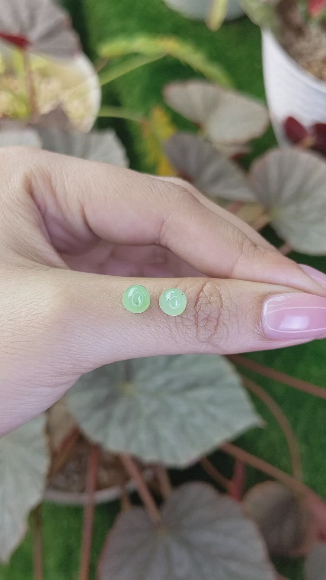 2.74 Ct.Tw.Total Carat Weight Green Cabochon Jade Pair from Burma (Myanmar) Size Video