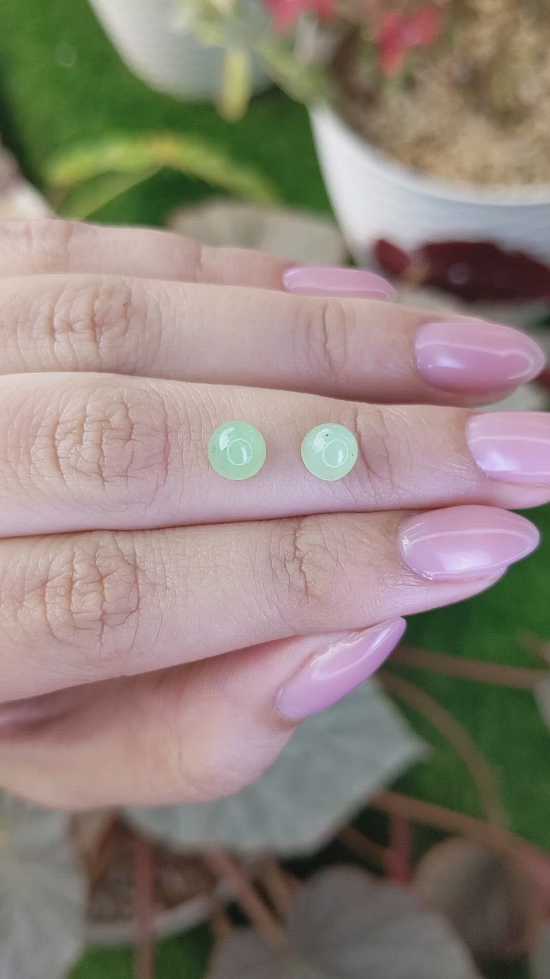 2.74 Ct.Tw.Total Carat Weight Green Cabochon Jade Pair from Burma (Myanmar) Size Video