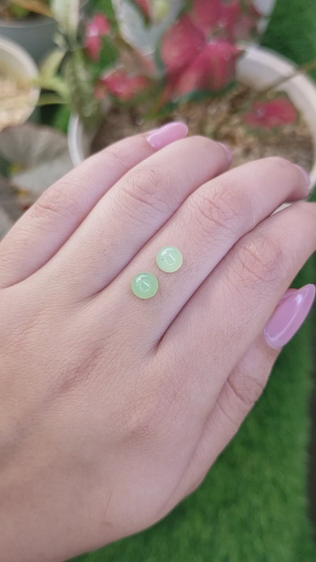 2.74 Ct.Tw.Total Carat Weight Green Cabochon Jade Pair from Burma (Myanmar) Size Video