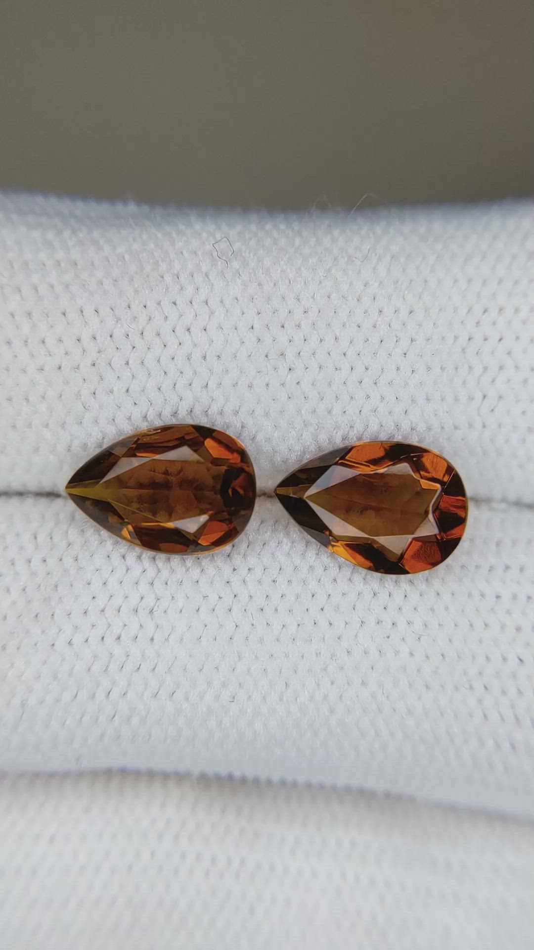 2.92 Ct.Tw.Total Carat Weight Madeira (Reddish Orange) Citrine Pair from Brazil Size Video