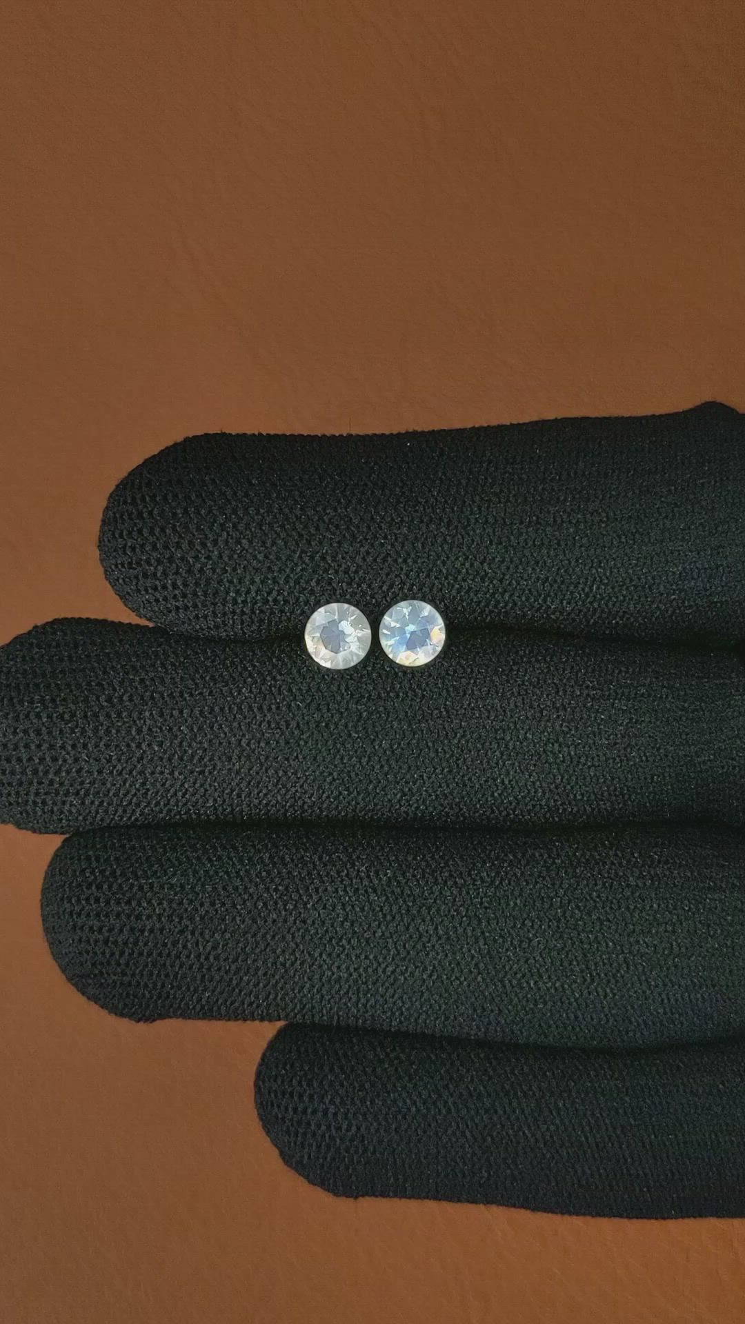 0.70 Ct.Tw.Total Carat Weight Rainbow Moonstone Pair from Ceylon (Sri Lanka) Size Video
