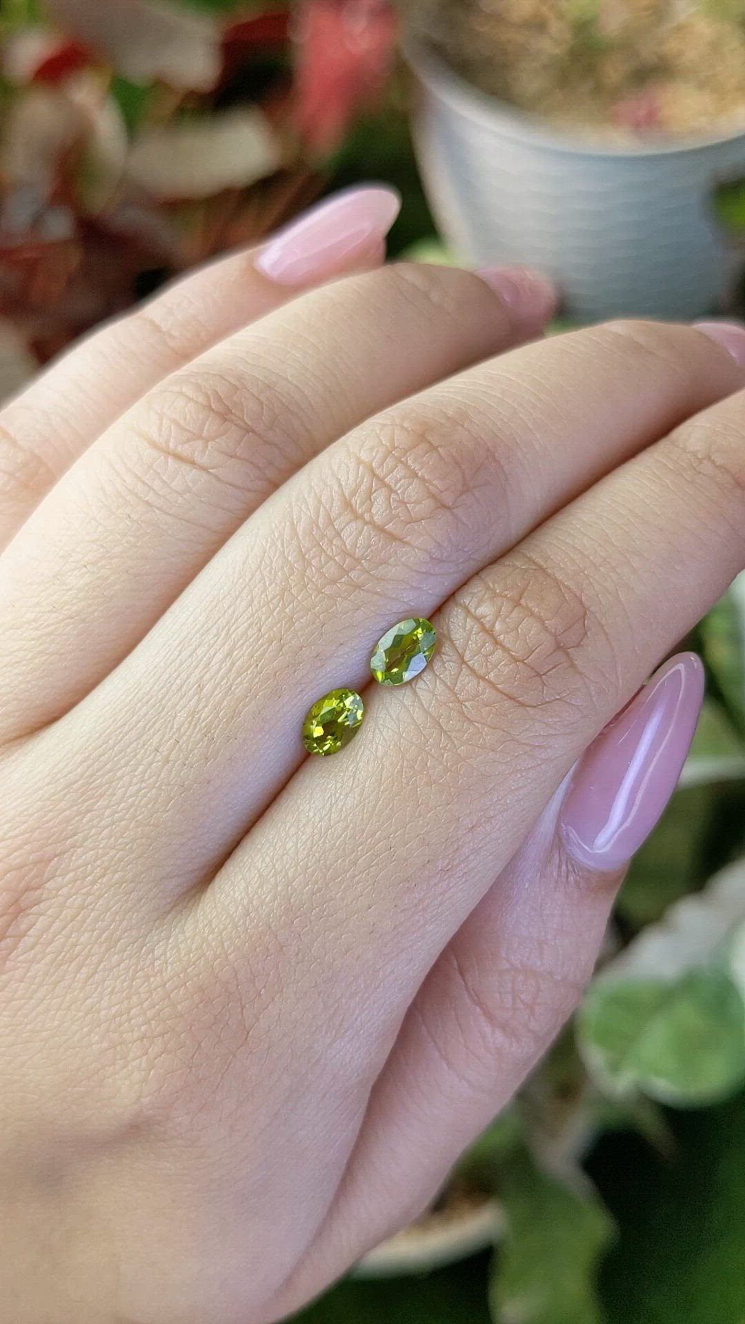 0.97 Ct.Tw.Total Carat Weight Yellowish Green Peridot Pair from Pakistan Size Video