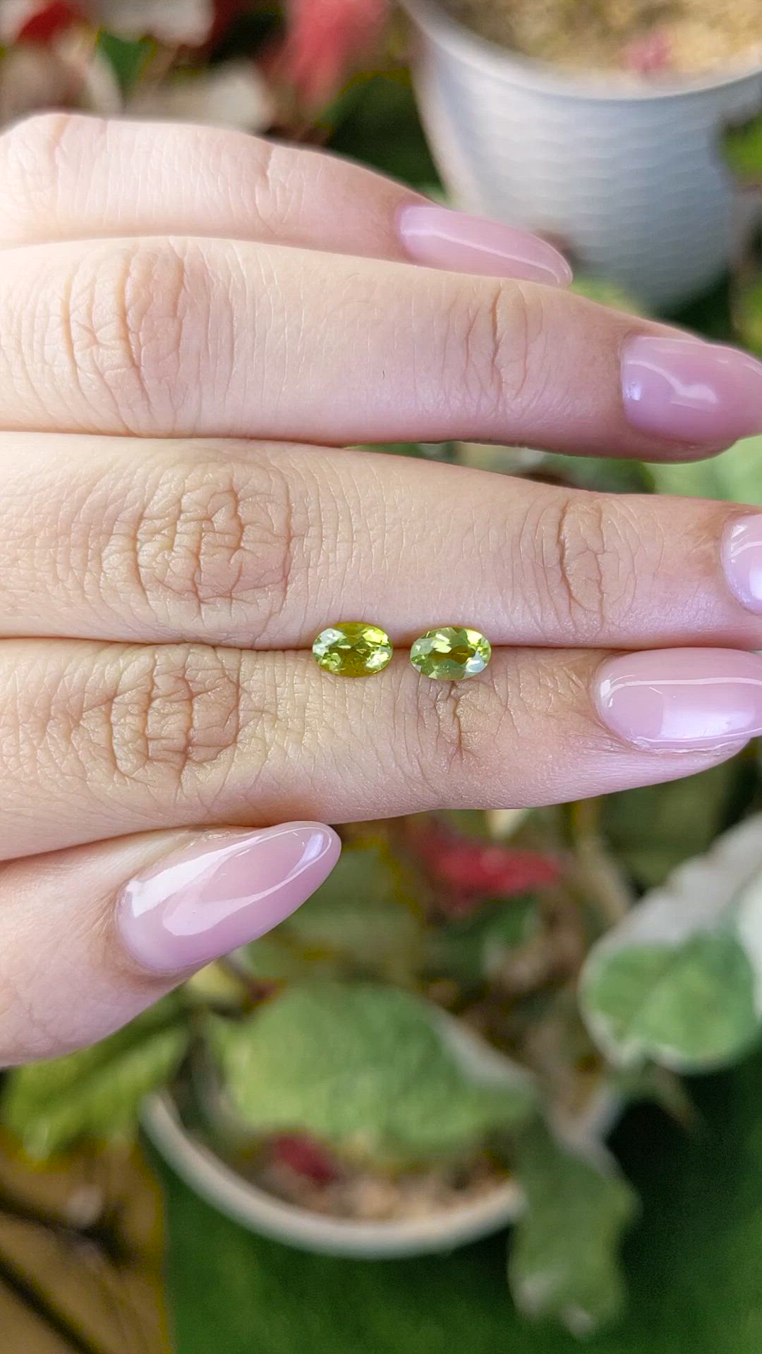 0.97 Ct.Tw.Total Carat Weight Yellowish Green Peridot Pair from Pakistan Size Video