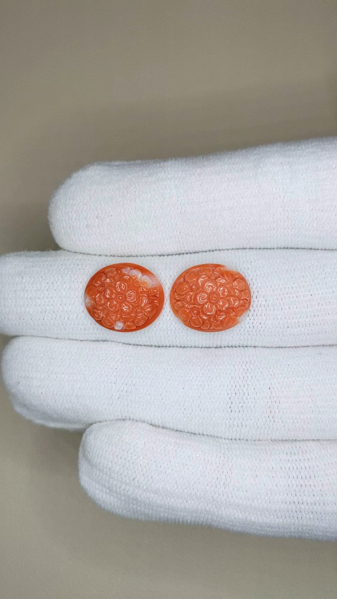 8.27 Ct.Tw.Total Carat Weight Salmon and White Coral Pair from Japan Size Video