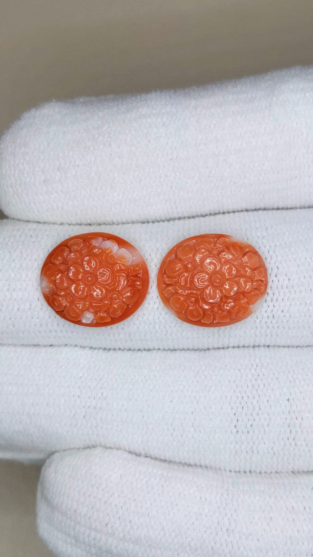 8.27 Ct.Tw.Total Carat Weight Salmon and White Coral Pair from Japan Size Video
