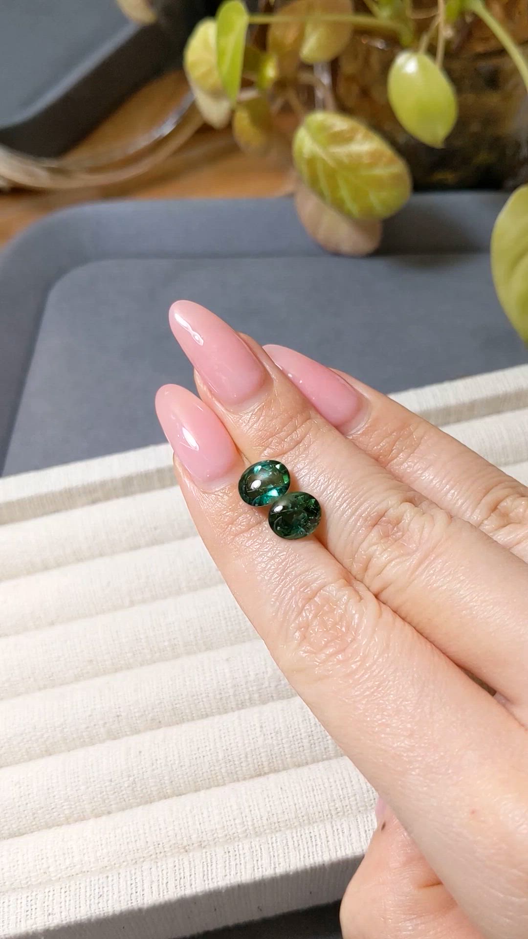4.70&nbsp;Ct.Tw.Total Carat Weight Green Cabochon Tourmaline Pair from Brazil Size Video