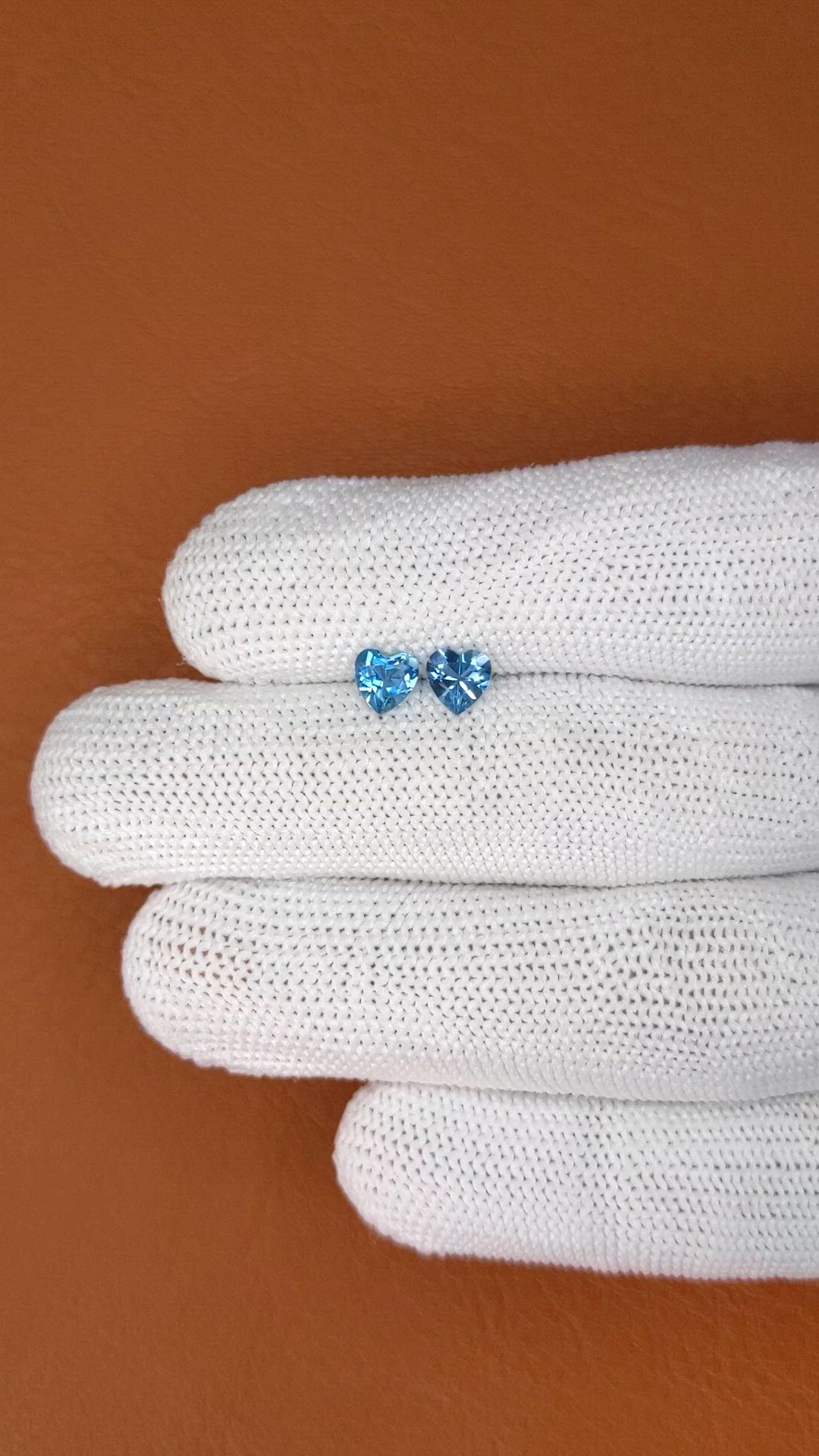1.11&nbsp;Ct.Tw.Total Carat Weight Swiss Blue Topaz Pair from Ceylon (Sri Lanka) Size Video