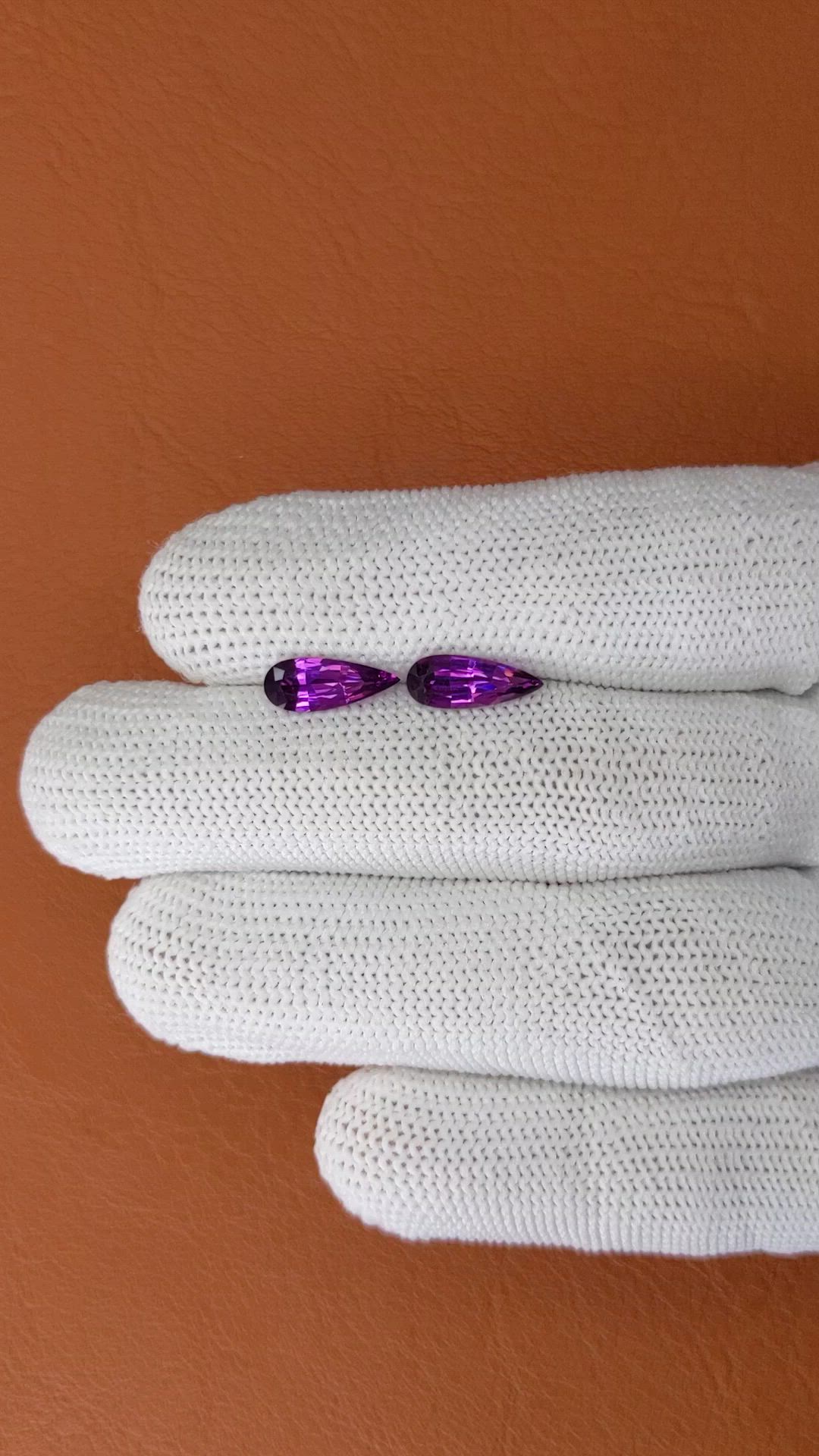 2.20 Ct.Tw.Total Carat Weight Pinkish Purple Garnet Pair from Ceylon (Sri Lanka) Size Video