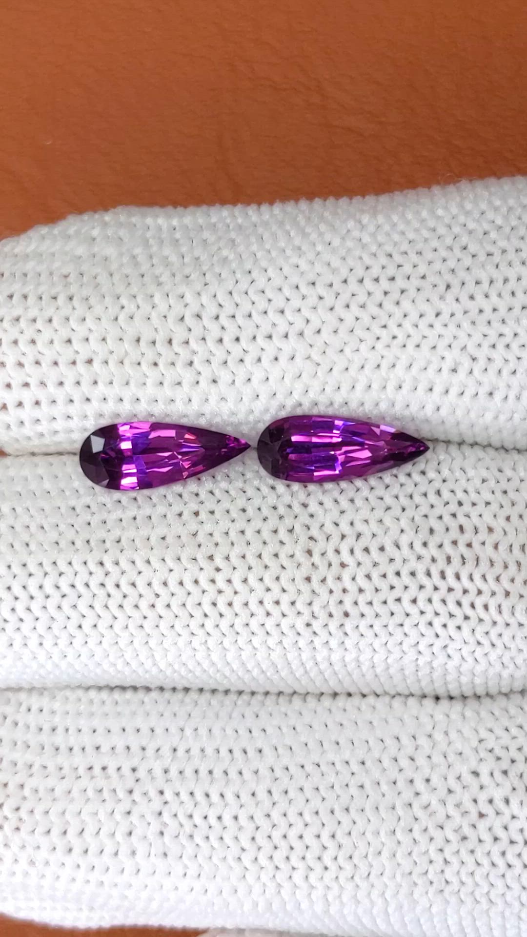 2.20 Ct.Tw.Total Carat Weight Pinkish Purple Garnet Pair from Ceylon (Sri Lanka) Size Video