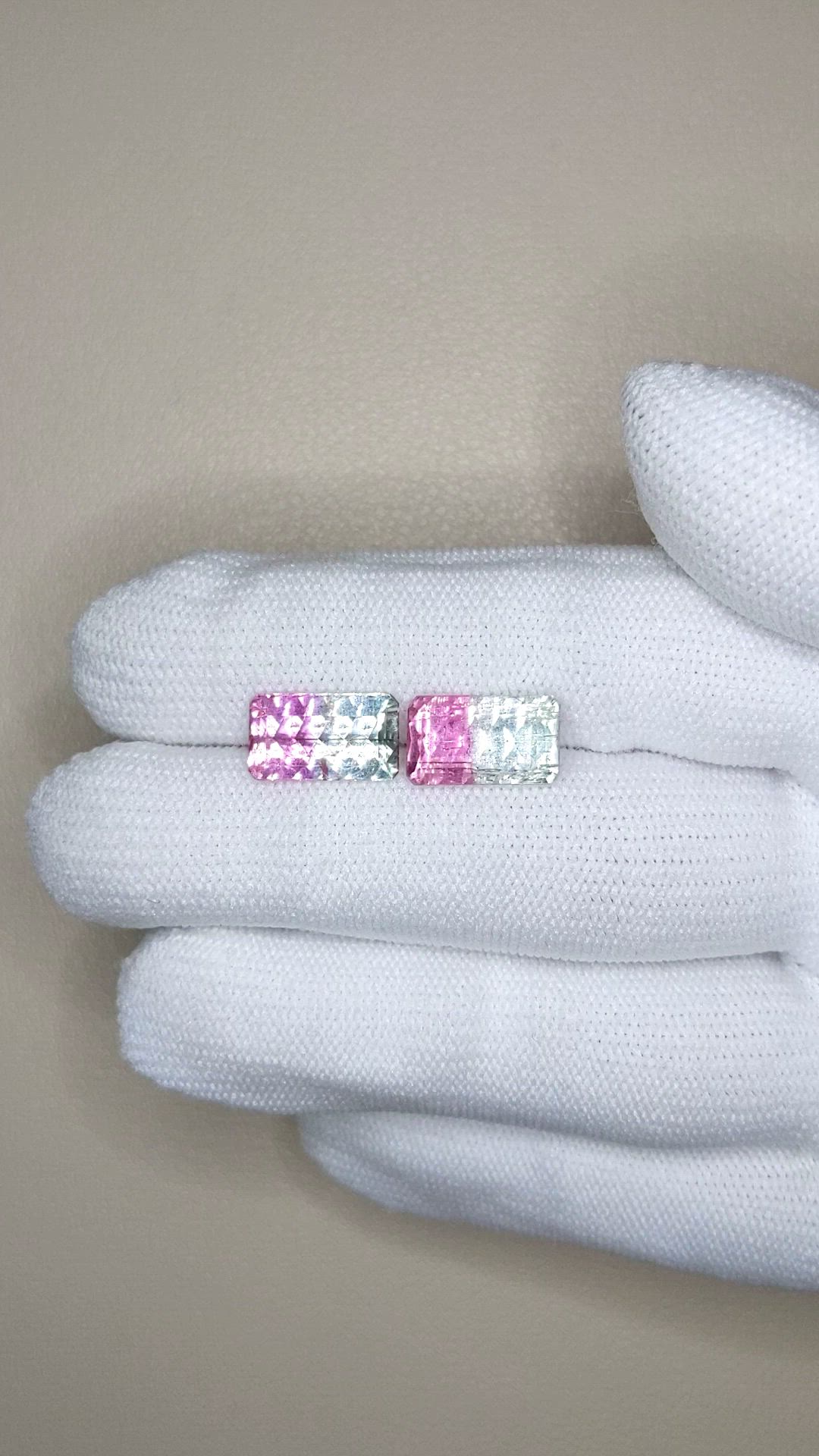 6.70 Ct.Tw.Total Carat Weight Bi Color Tourmaline Pair from Mozambique Size Video