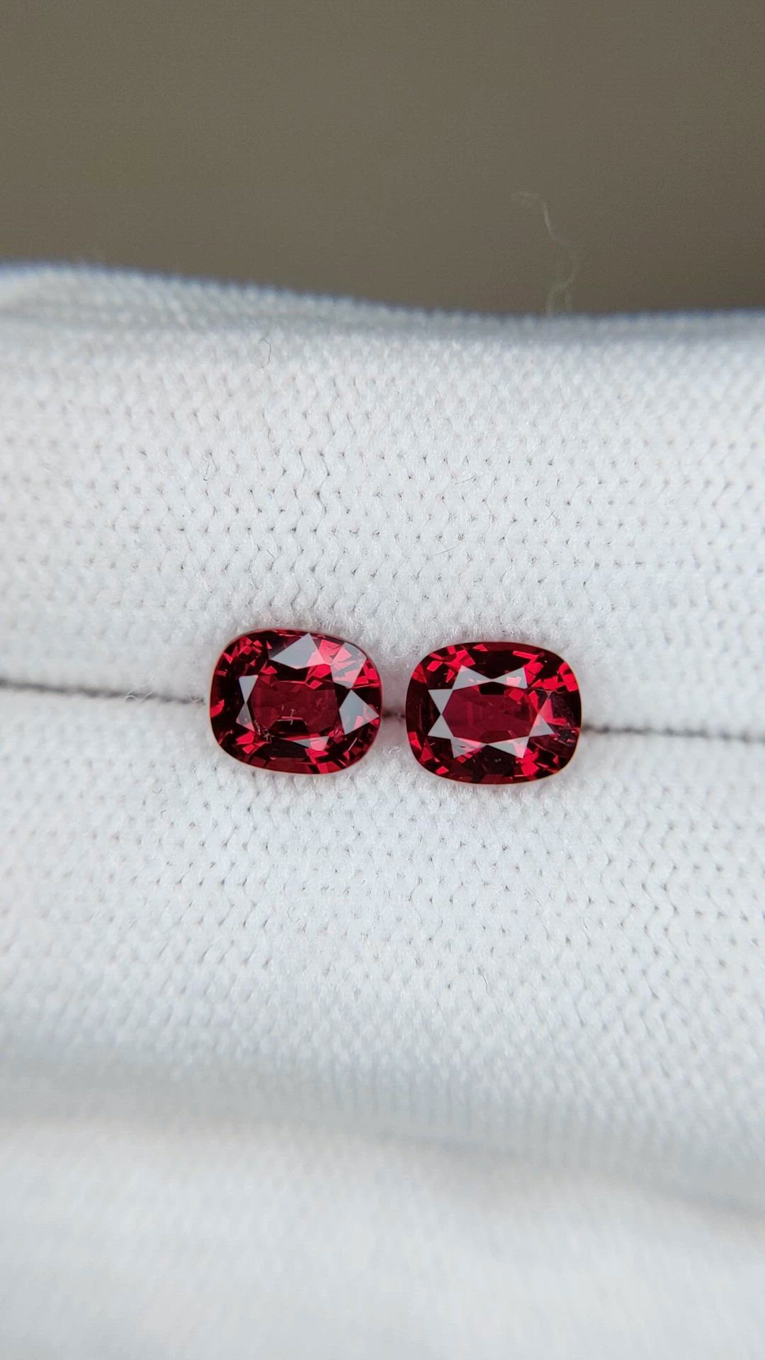 2.18&nbsp;Ct.Tw.Total Carat Weight Red Spinel Pair from Burma (Myanmar) Size Video