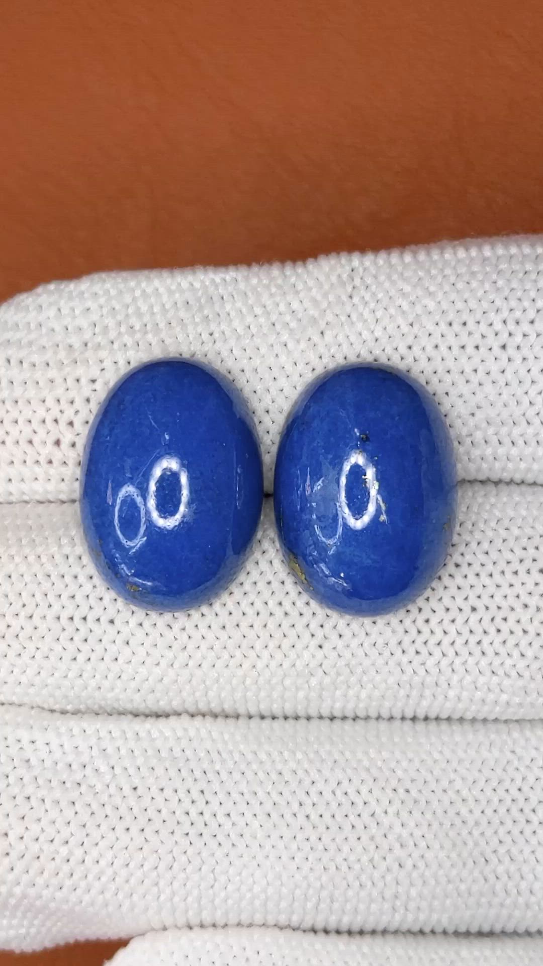25.86 Ct.Tw.Total Carat Weight Cabochon Lapis Pair from Afghanistan Size Video