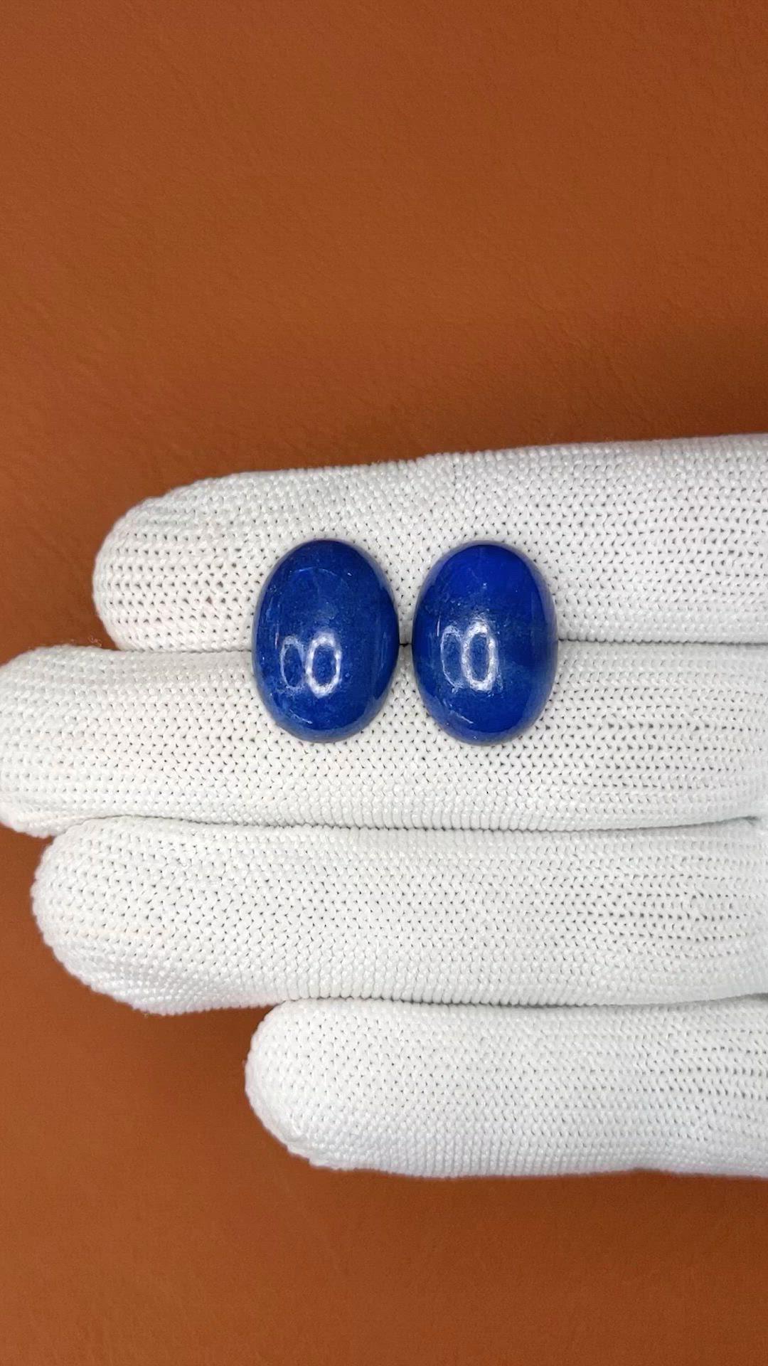 21.23 Ct.Tw.Total Carat Weight Cabochon Lapis Pair from Afghanistan Size Video